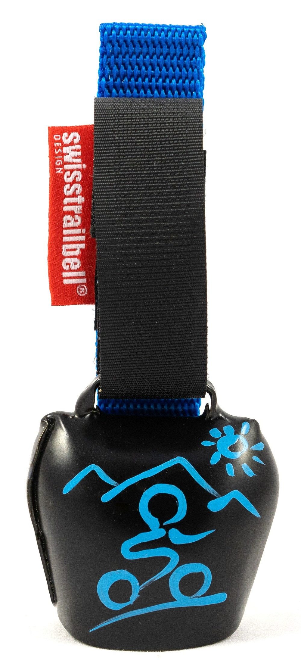 swisstrailbell Fahrradklingel Black, blauer MTB, hell-blaues Band, Trailbell, Bear Bell