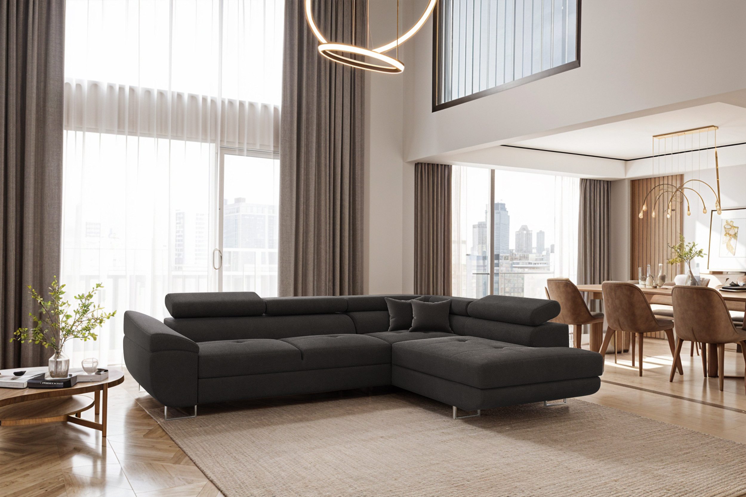 Kaiser Möbel Ecksofa FALIO L mit Schlaffunktion, modern für Wohn- und Schlafzimmer, Mit Schlaffunktion und Bettzeugablage