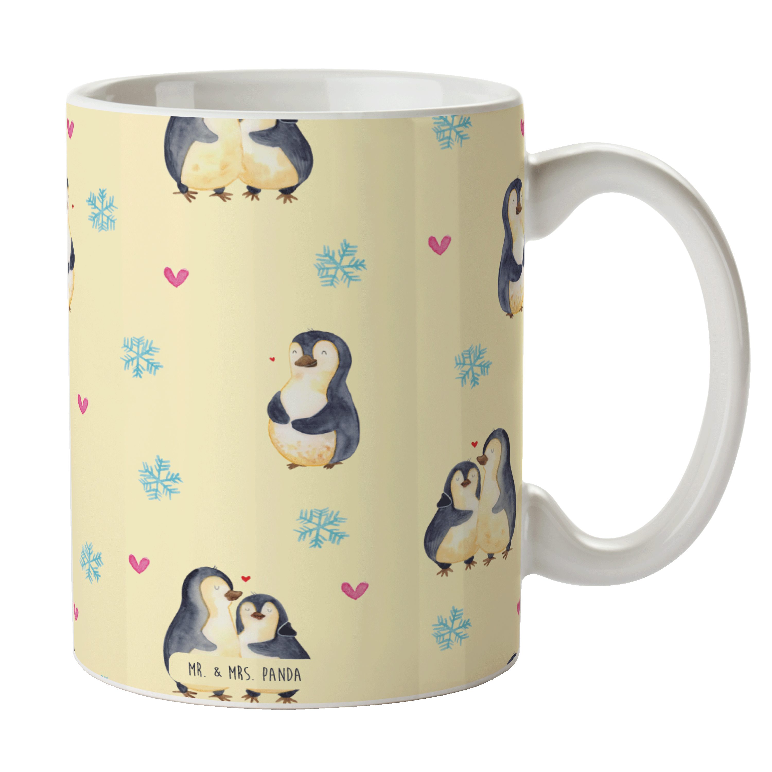 Mr. & Mrs. Panda Tasse Pinguin umarmend - Gelb - Geschenk, Teebecher, Tasse Motive, Umarmung, Keramik