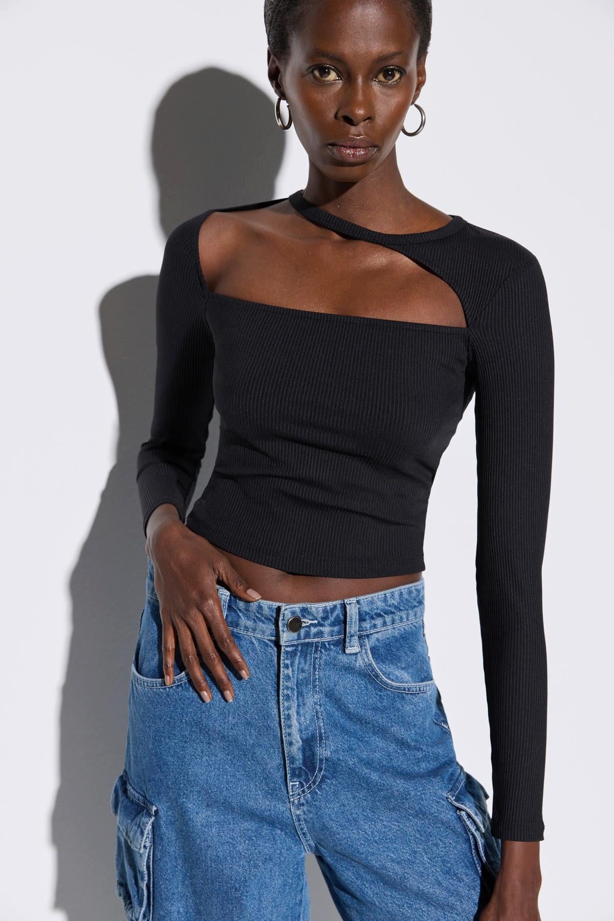 No Matter What Crop-Top Langarm-Crop-Top mit Rüschenbesatz günstig online kaufen