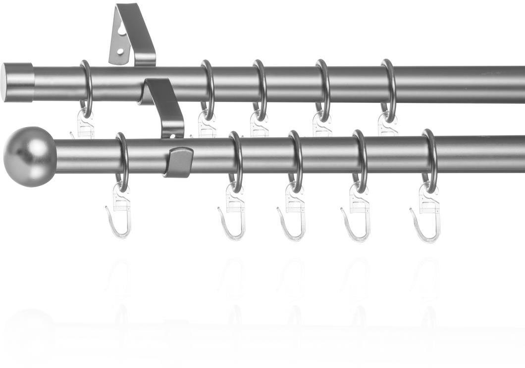 Gardinenstange Gardinenstange Kugel, 20 mm, ausziehbar, 2 läufig 130 - 240 cm Chrom, LICHTBLICK ORIGINAL, Ø 20 mm, 2-läufig, ausziehbar, Metall, Zweiläufige Vorhangstange mit Ringen für Gardinen und Stores.