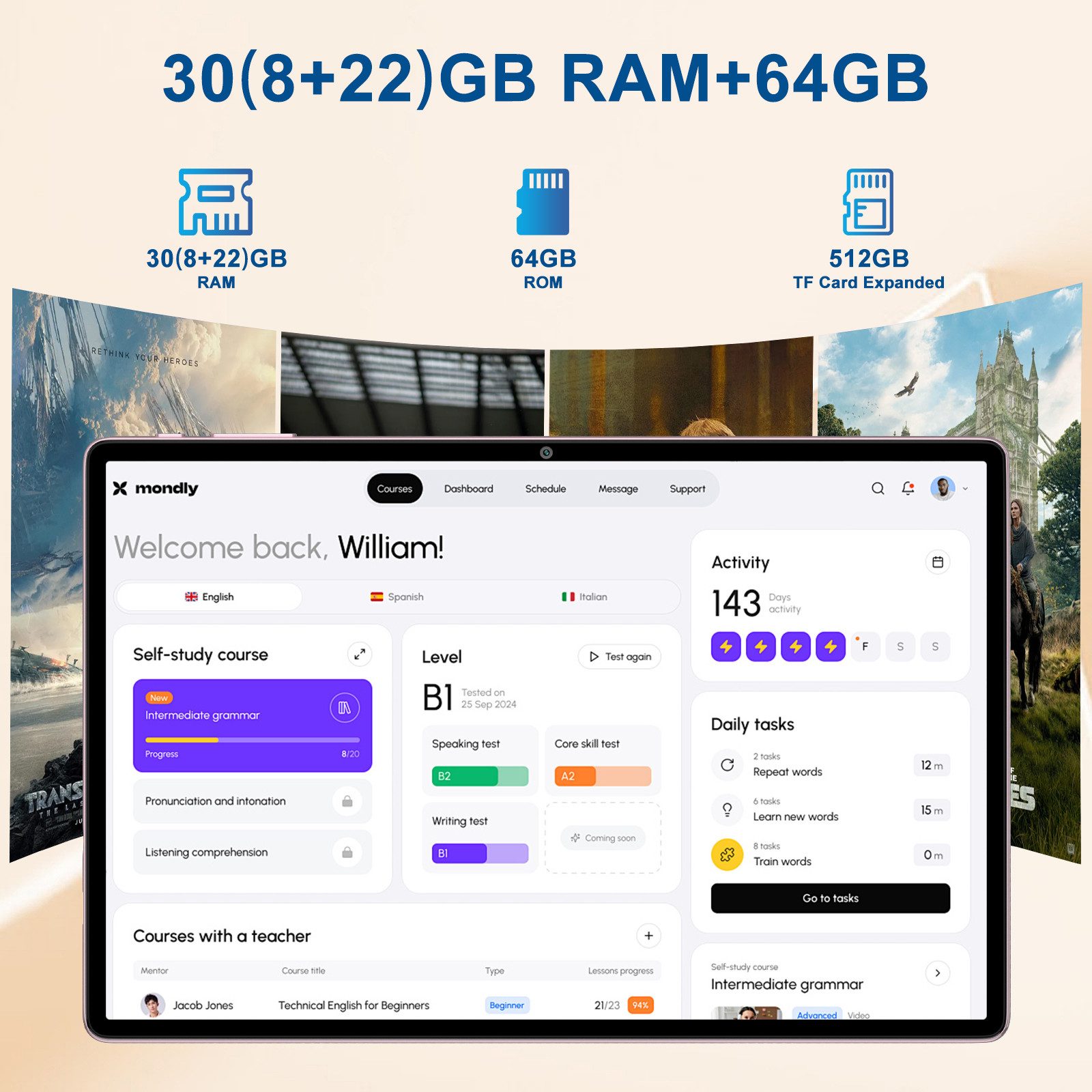 GOODTEL Meberry 30GB RAM 64GB Speicher, Android 15, WiFi, Widevine L1 Tablet (10.1", Android15, 6000 mAh Akku, mit mit Zubehör Tastatur, Maus)