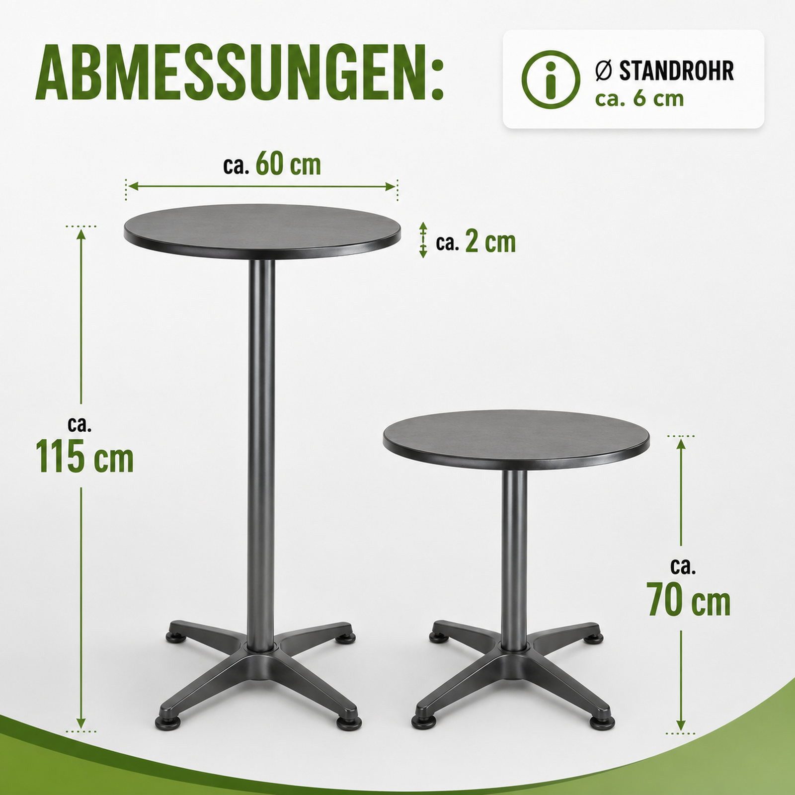 TRUTZHOLM Bistrotisch Stehtisch 2in1 Alu klappbar höhenverstellbar 70/115cm Ø 60cm Anthrazit (2in1 Tisch)