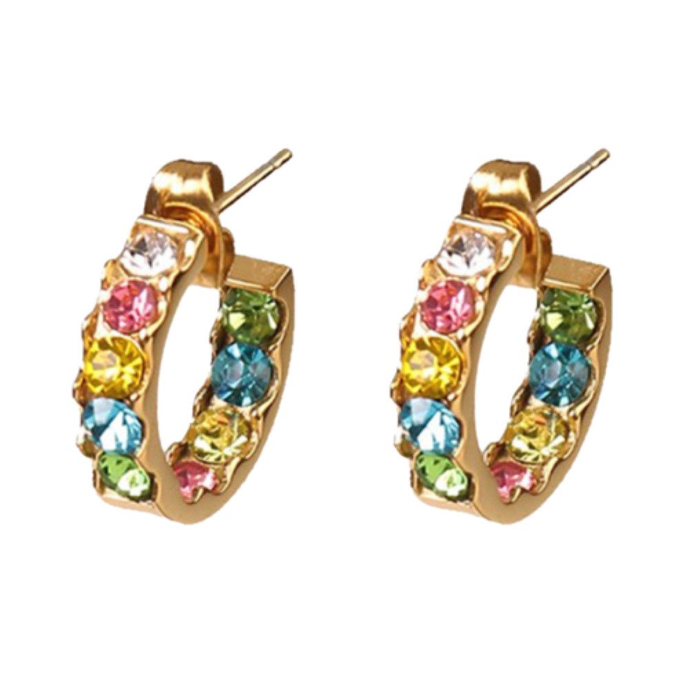 BUNGSA Creolen-Set Halbcreolen mit Kristallen gold Edelstahl Damen grün (1 Paar (2 Stück), 2-tlg), Ohrschmuck Ohrringe