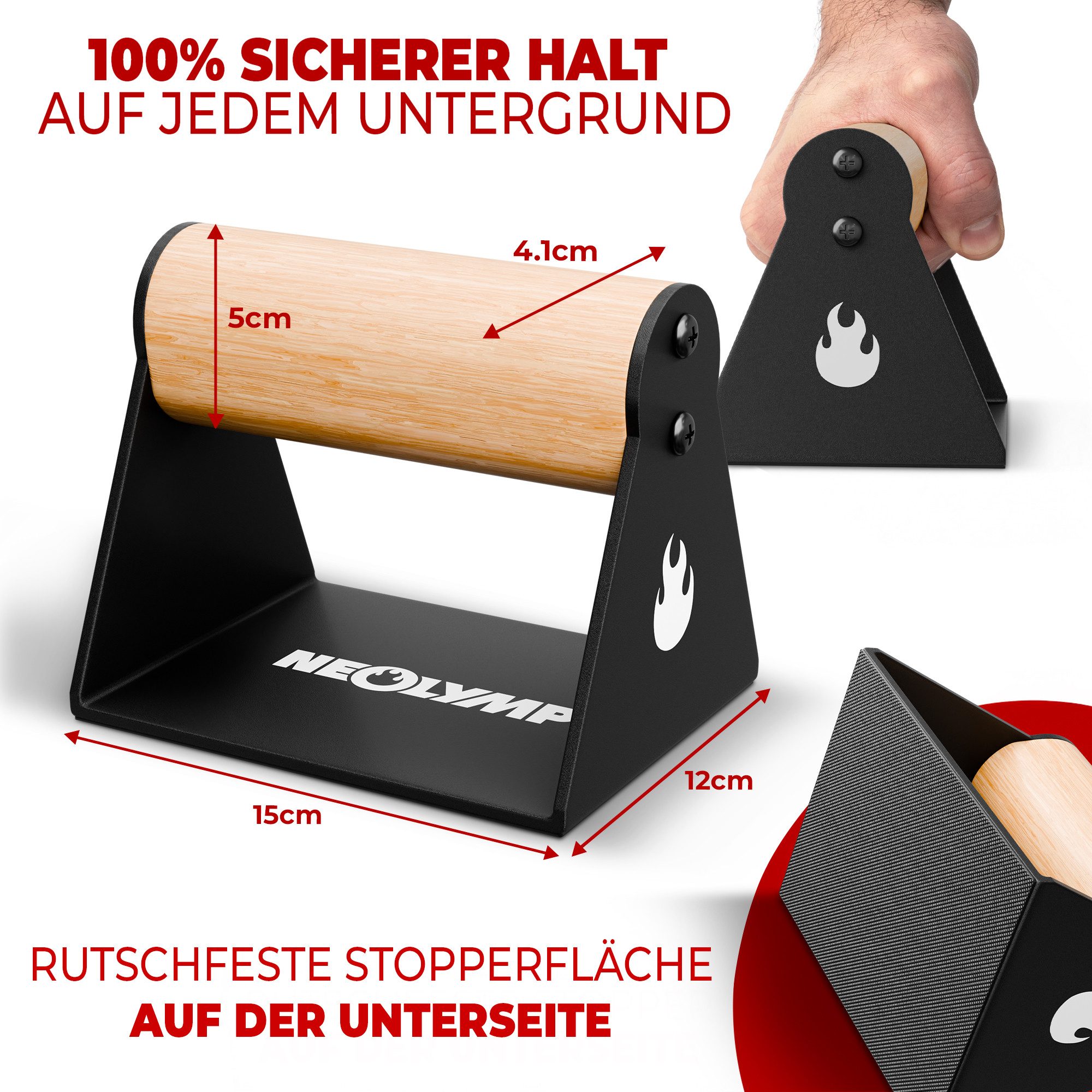 NEOLYMP Bodenmatte Liegestützgriff - Ergonomisch & Handgelenkschonend - Handstand Griffe (Set, Griffe für Liegestütze - 2 Stück - Ideal für Calisthenics & Dip barren), Belastbare Standfüße - extreme Stabilität - Anti-Rutsch Pads