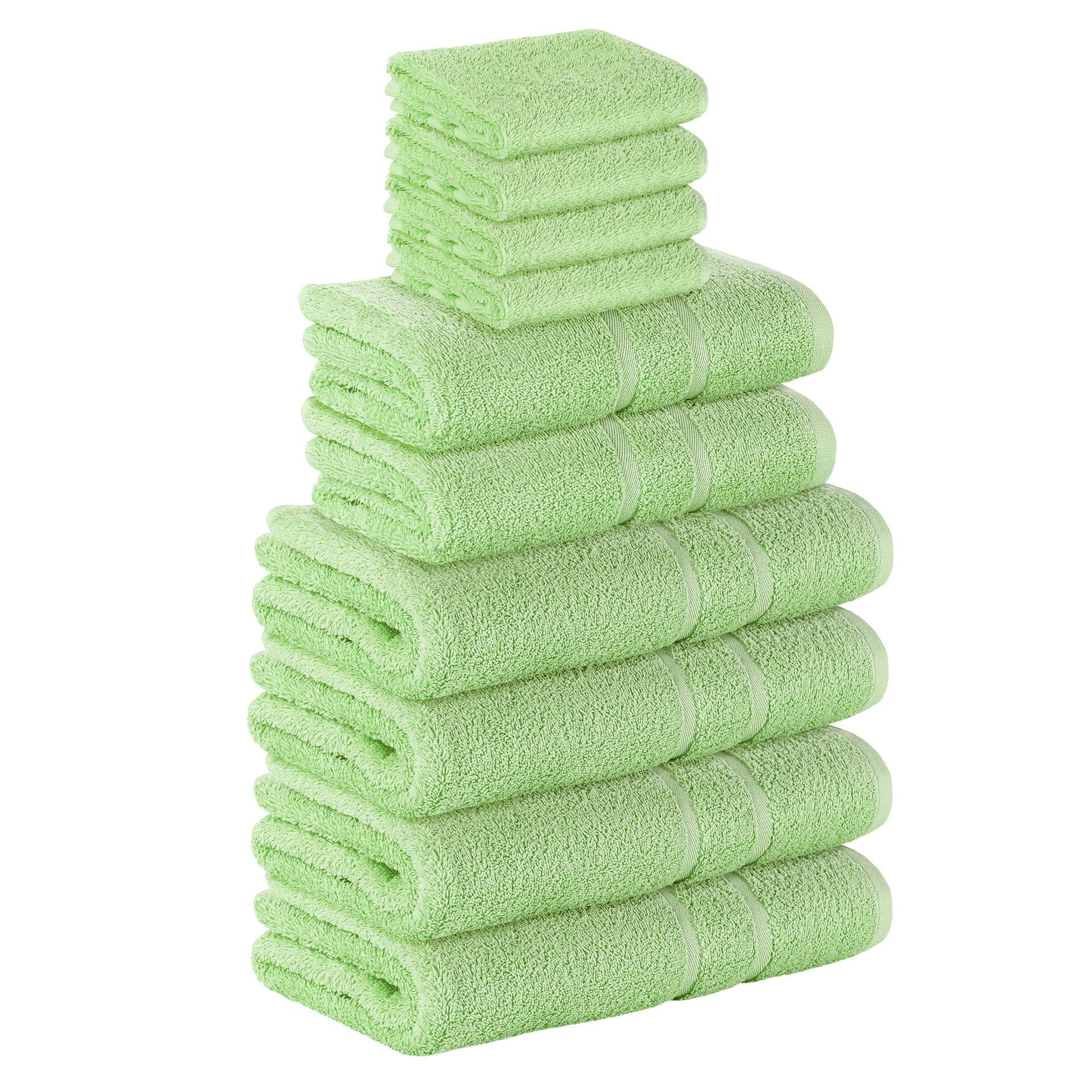StickandShine Handtuch Set 4x Gästehandtuch 2x Handtücher 4x Duschtücher als SET in verschiedenen Farben (10 Teilig) 100% Baumwolle 500 GSM Frottee 10er Handtuch Pack, 100% Baumwolle 500 GSM Hellgrün