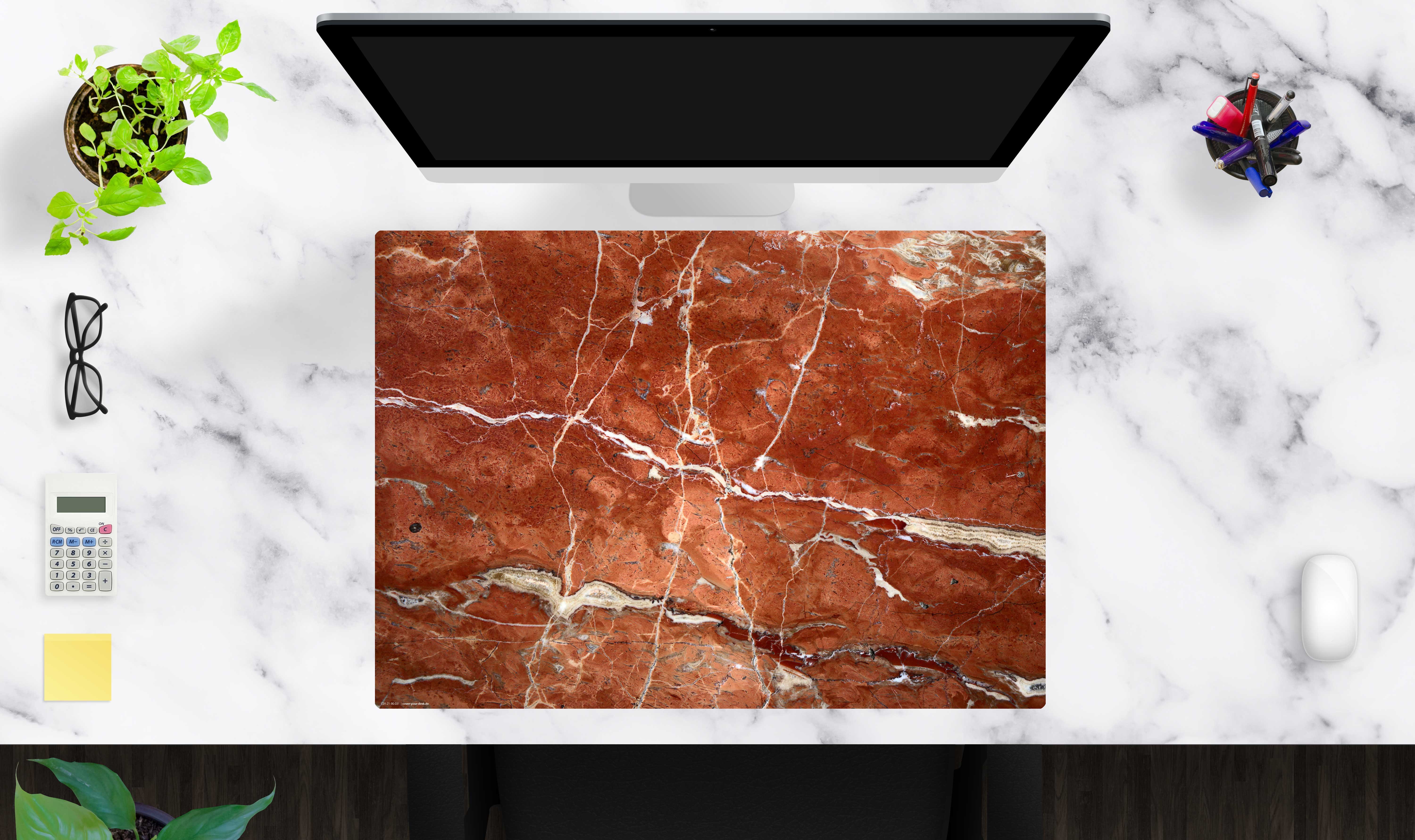 cover-your-desk.de Schreibtischunterlage abwaschbar – Roter Marmor – aus premium Vinyl – Made in Germany, (1 tlg)