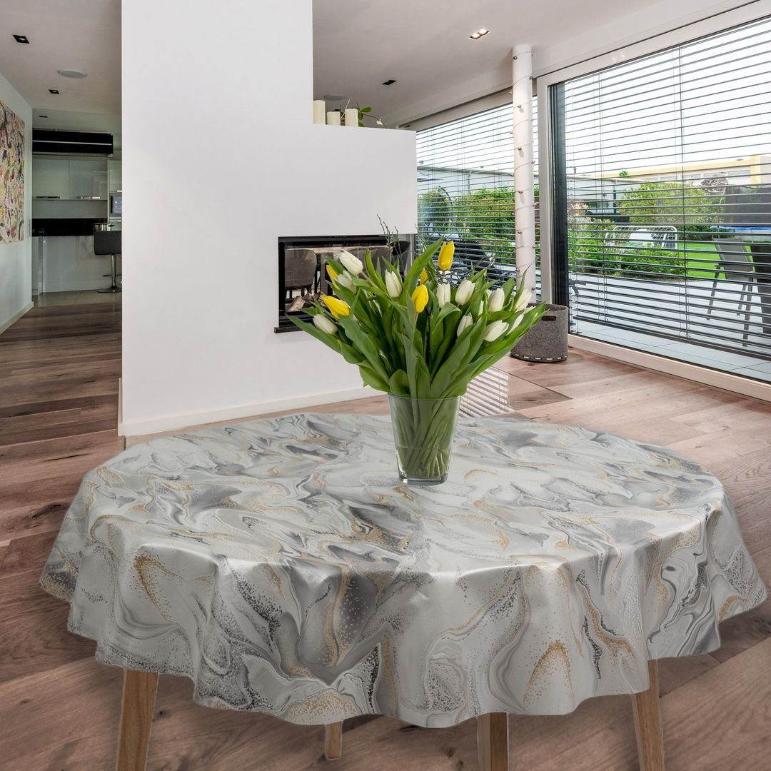 laro Tischdecke Wachstuch-Tischdecken Sahara Grau Rund 140cm günstig online kaufen