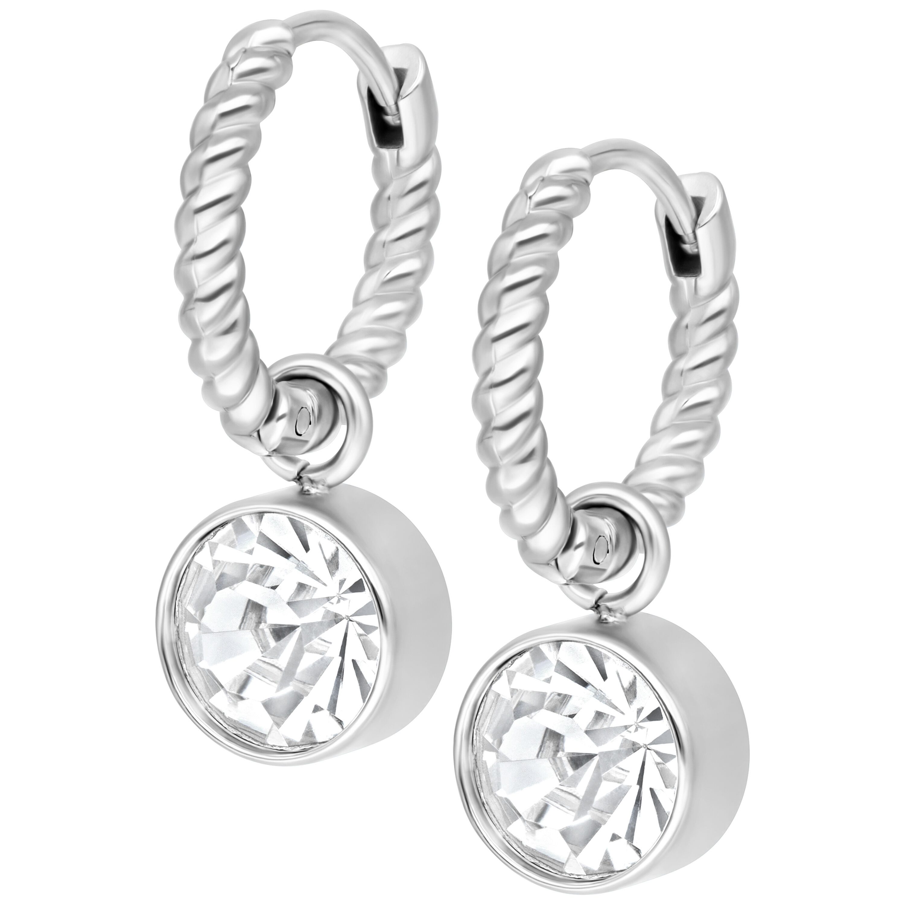 Wildcat Paar Ohrhänger Little Twisted Hoops - Silber, Kristallklar, Chirurgenstahl 316L - wasserfest, langlebig, hautverträglich