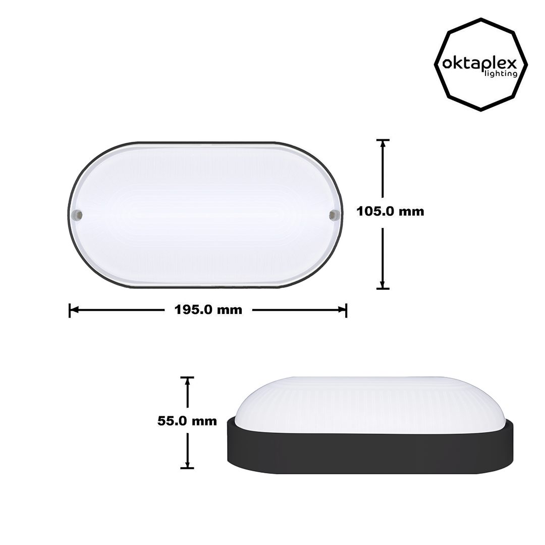 Oktaplex lighting LED Deckenleuchte Base Ovallampe IP65, 9W 800lm, LED fest verbaut, Neutralweiß 4000K, LED Ovalleuchte anthrazit Kellerleuchte Kellerlampe Wandleuchte