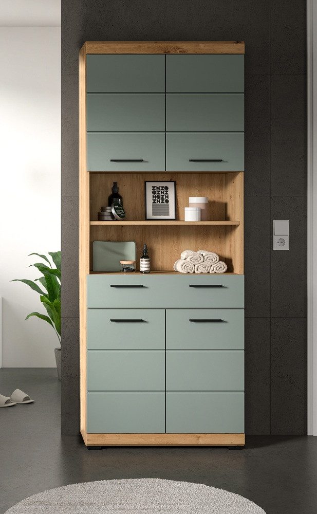 xonox.home Hochschrank Hochschrank breit Scout, mit Schubkasten, Salbei / Artisan Eiche (1-St) Badmöbel, Badkombination