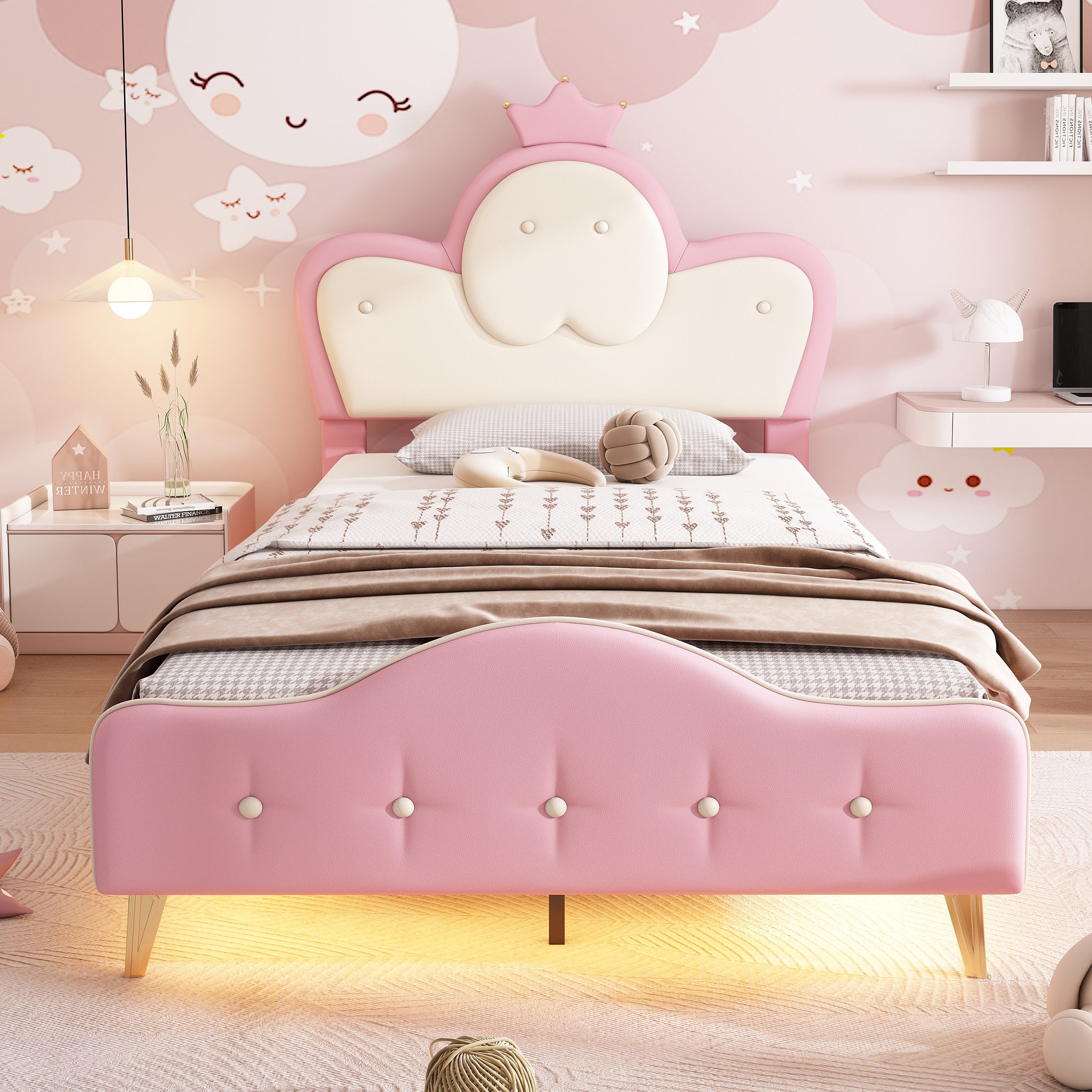 Flieks Polsterbett, LED Kinderbett Einzelbett 90x200cm günstig online kaufen