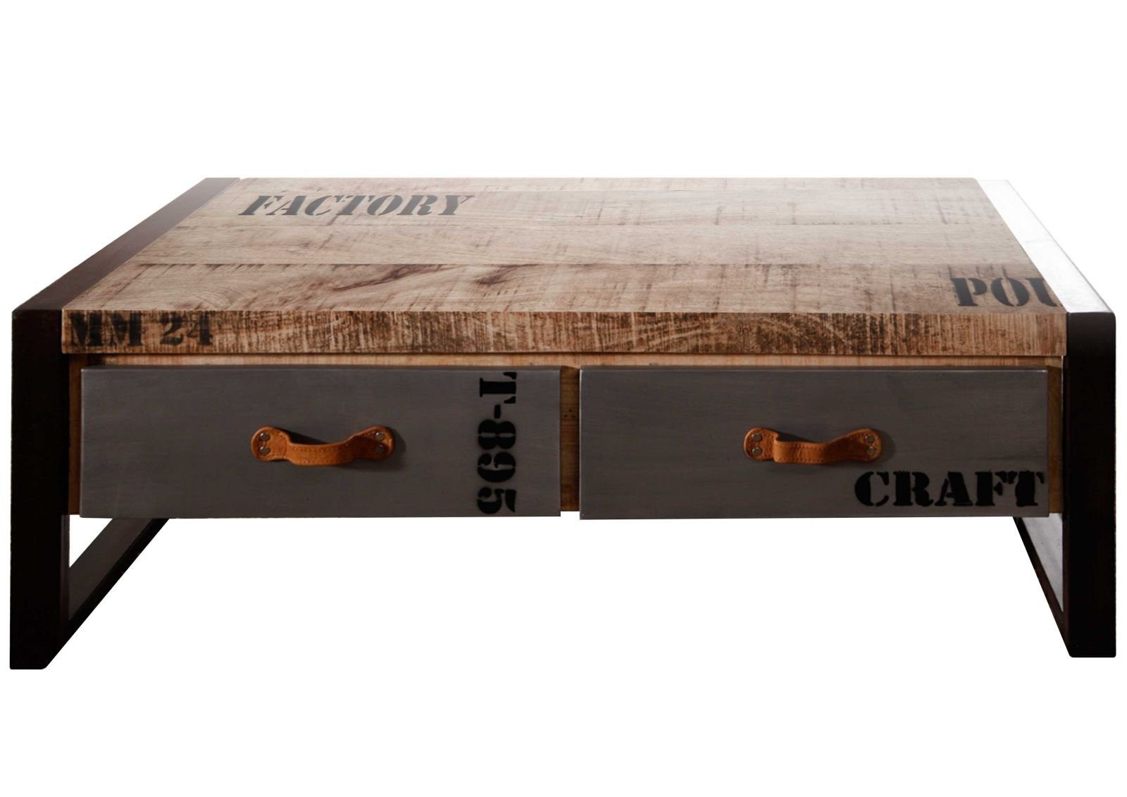 Massivmoebel24 Couchtisch FACTORY (Couchtisch Mango 115x60x40 natur bedruckt FACTORY #128), Couchtisch Mango 115x60x40 natur bedruckt FACTORY #128
