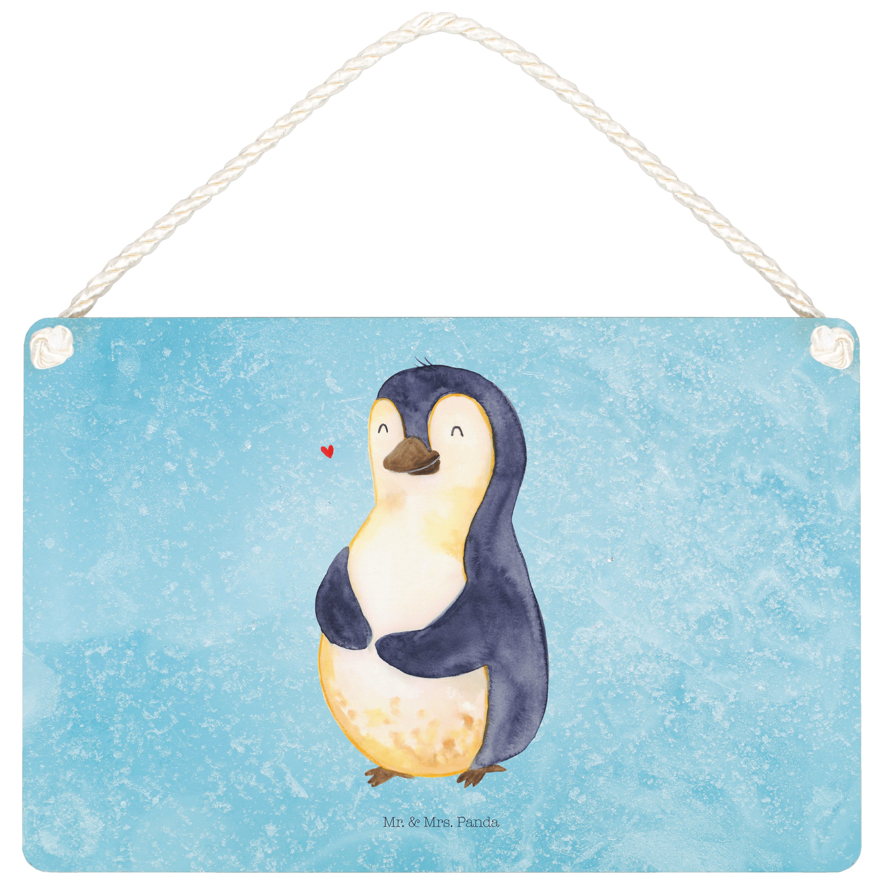 Mr. & Mrs. Panda Hinweisschild DIN A5 Pinguin Diät - Eisblau - Geschenk, Körperliebe, Bauch, Deko Sc, (1 St), Langlebiger Druck