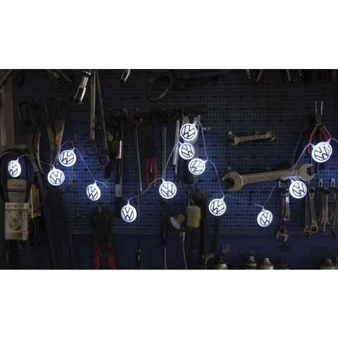 VW Collection by BRISA LED-Lichterkette Volkswagen Partybeleuchtung batteriebetrieben, 20-flammig, bunte Gartenbeleuchtung mit blau/weißen VW Logos