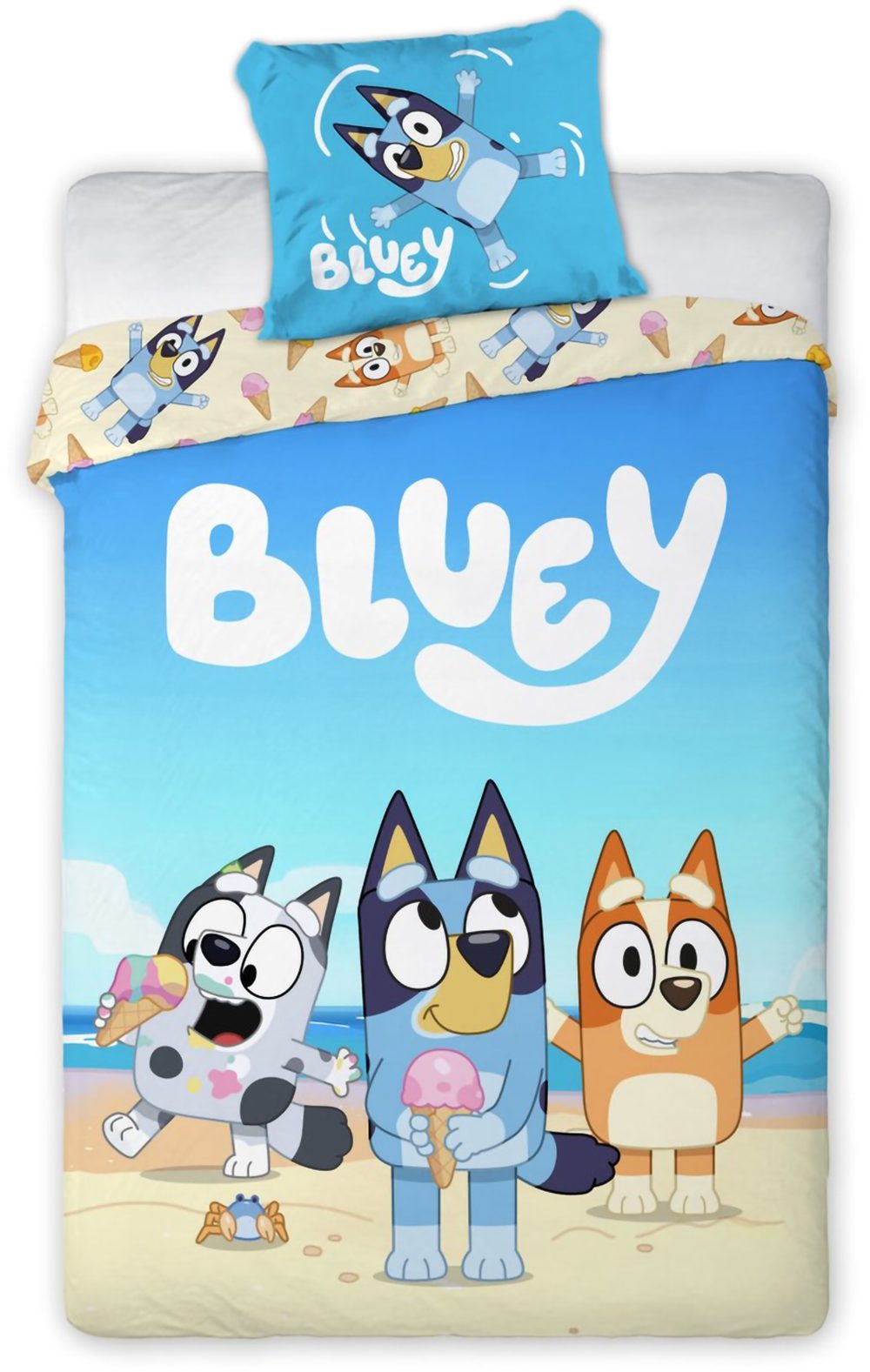 BrandMac Babybettwäsche Bluey, Bingo & Muffin Strand Baby Bettwäsche Set 100x135 cm Baumwolle, 2 teilig, Langlebig