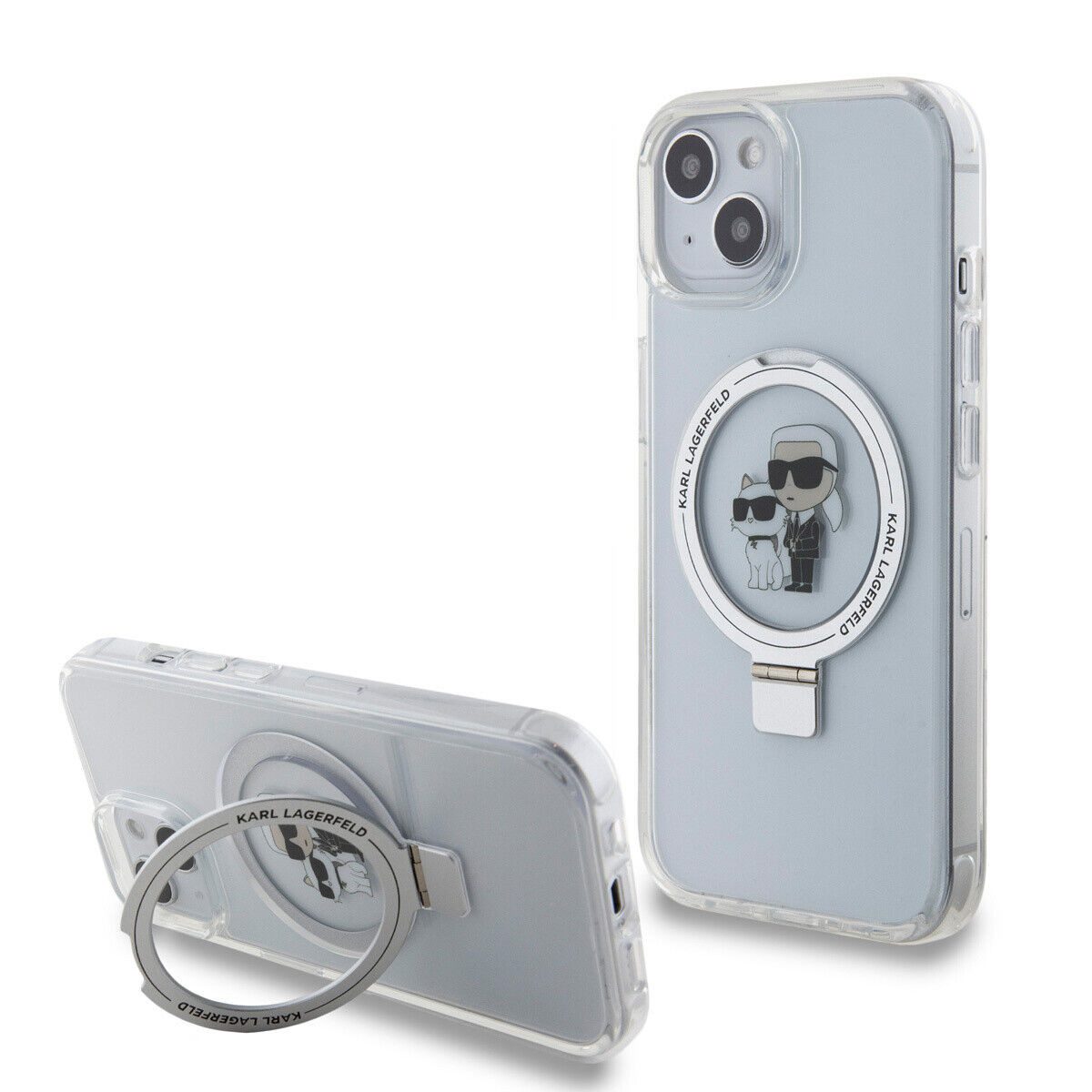 KARL LAGERFELD Handyhülle Hardcase Cover iPhone 15 MagSafe aufstellbar transparent 6,1 Zoll, Kantenschutz