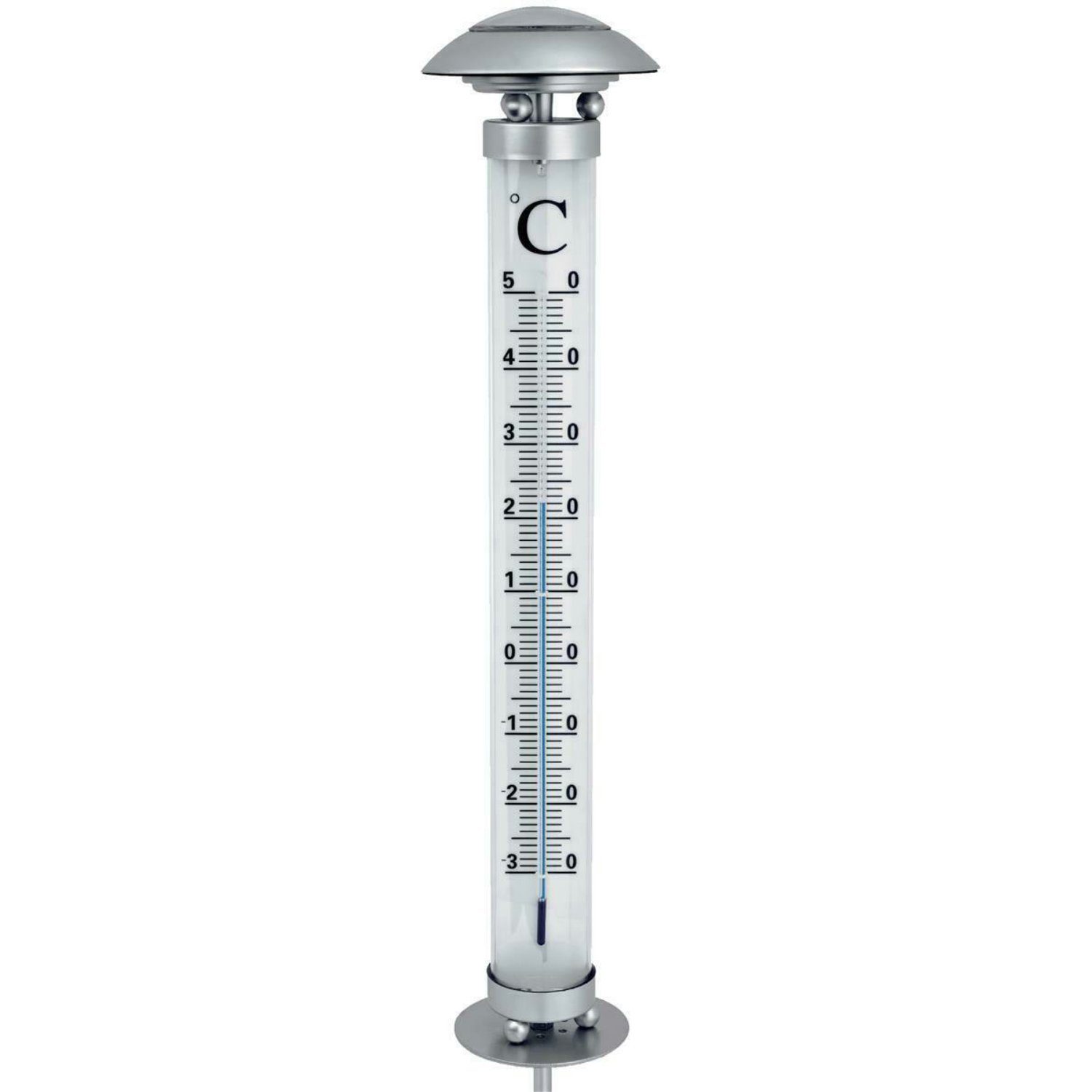 kamelshopping Gartenthermometer XXL Solar LED Außenthermometer mit Beleuchtung, Einschaltautomatik, kabellos, solarbetrieb, inkl Erdspieß