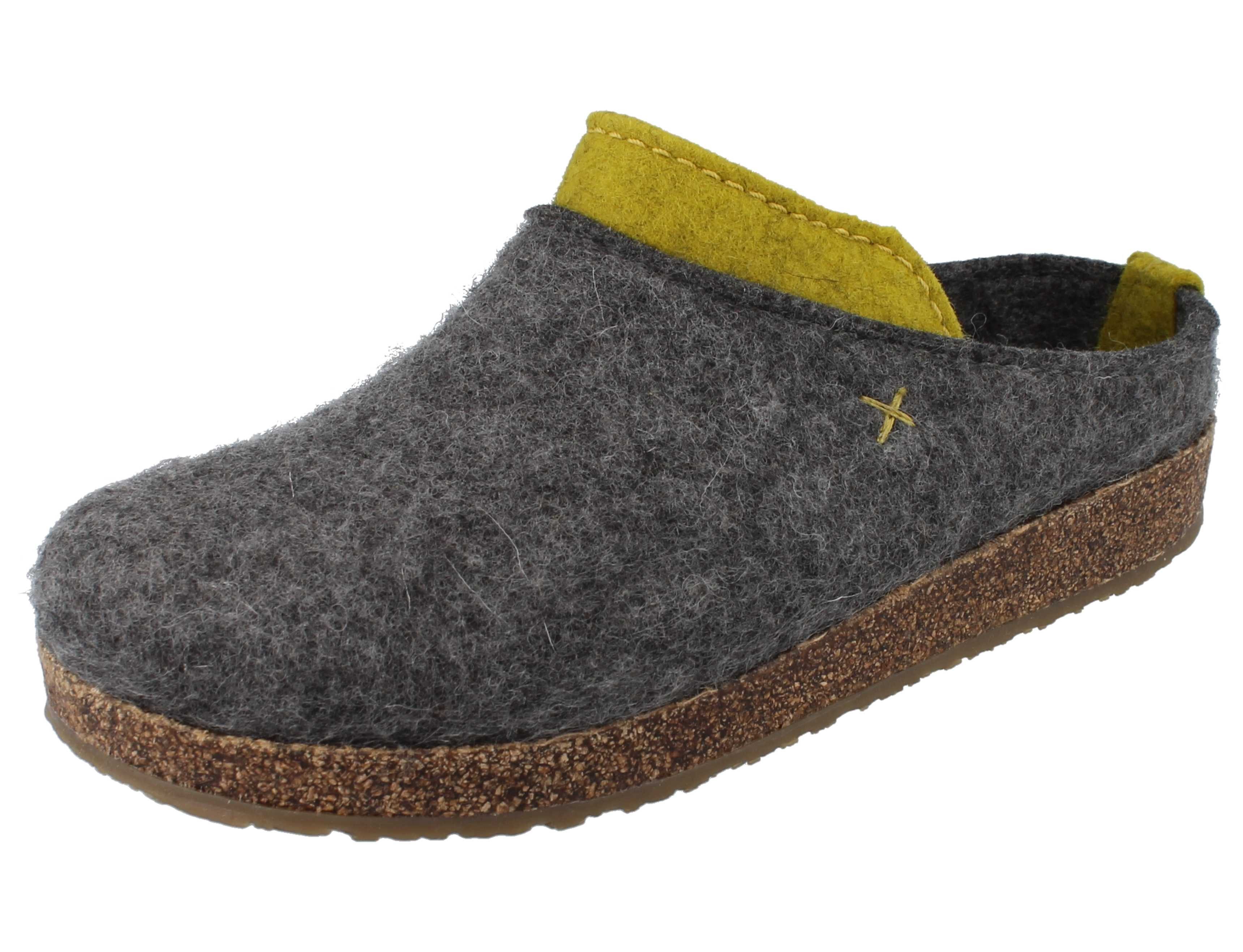 Haflinger HAFLINGER Grizzly Speed Damen Hausschuhe anthrazit hellgrün Wollfilz Hausschuh Atmungsaktiv