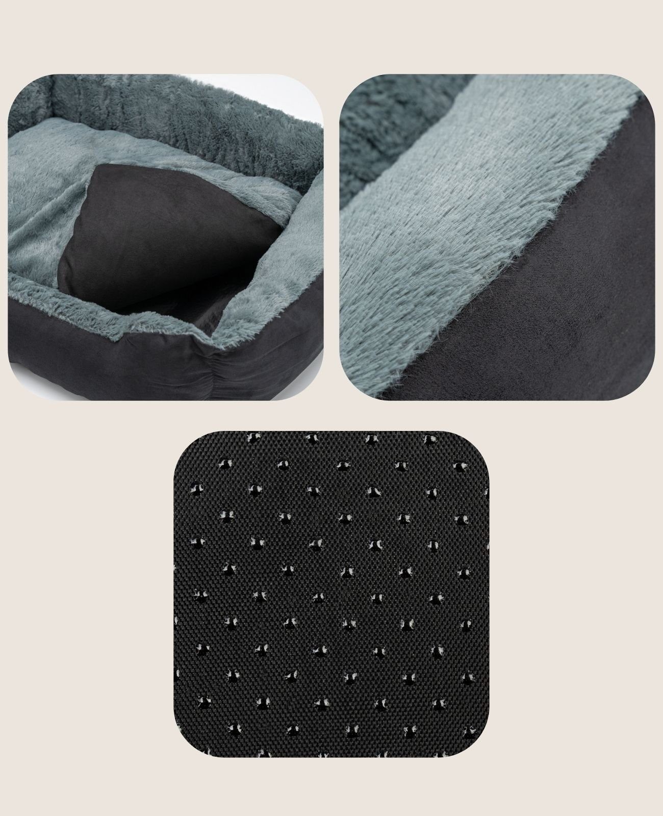 lionto Tierkissen mit herausnehmbarem Wendekissen, 50x37 cm, schwarz/grau, Plüsch, Weiches Haustierbett mit Anti-Rutsch-Boden