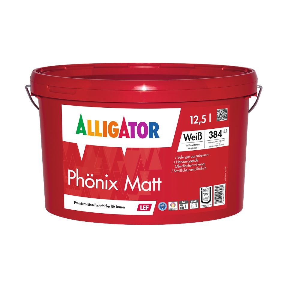 Alligator Wand- und Deckenfarbe Alligator Phönix® Matt LEF weiß 12,5 l