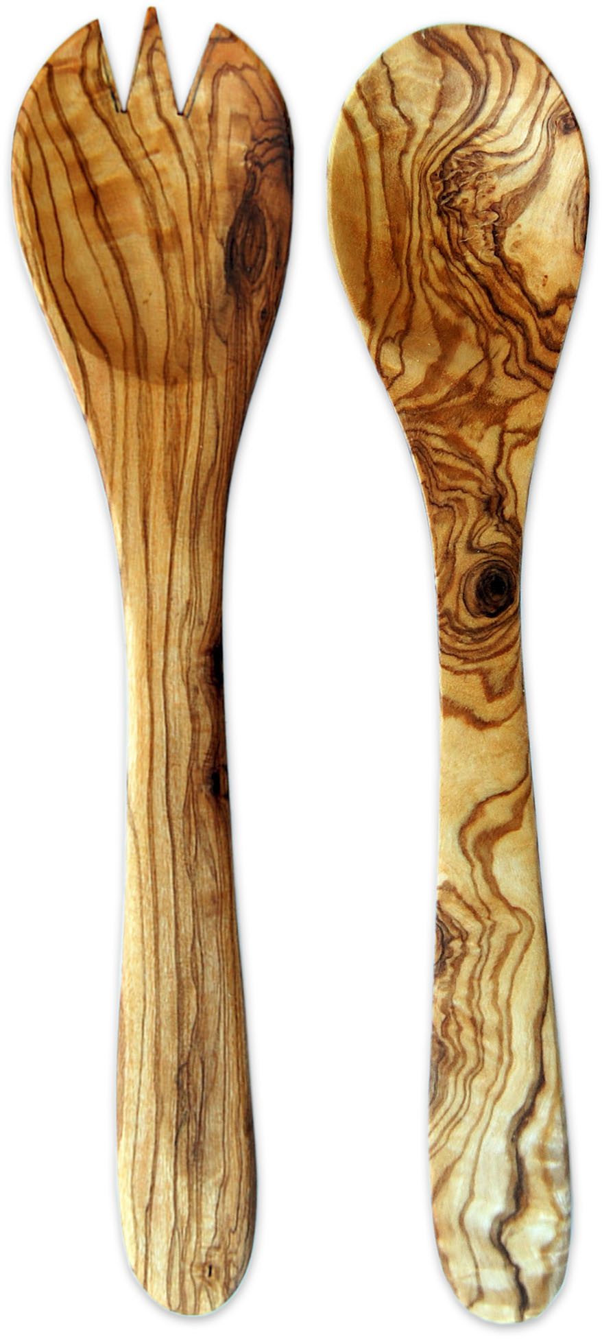 Olivenholz-erleben Наборы для салата Mittel aus naturbelassenem Olivenholz (Set, 2-tlg., Gabel, Ложки), Длина 30 cm, Naturprodukt, geschmacksneutral