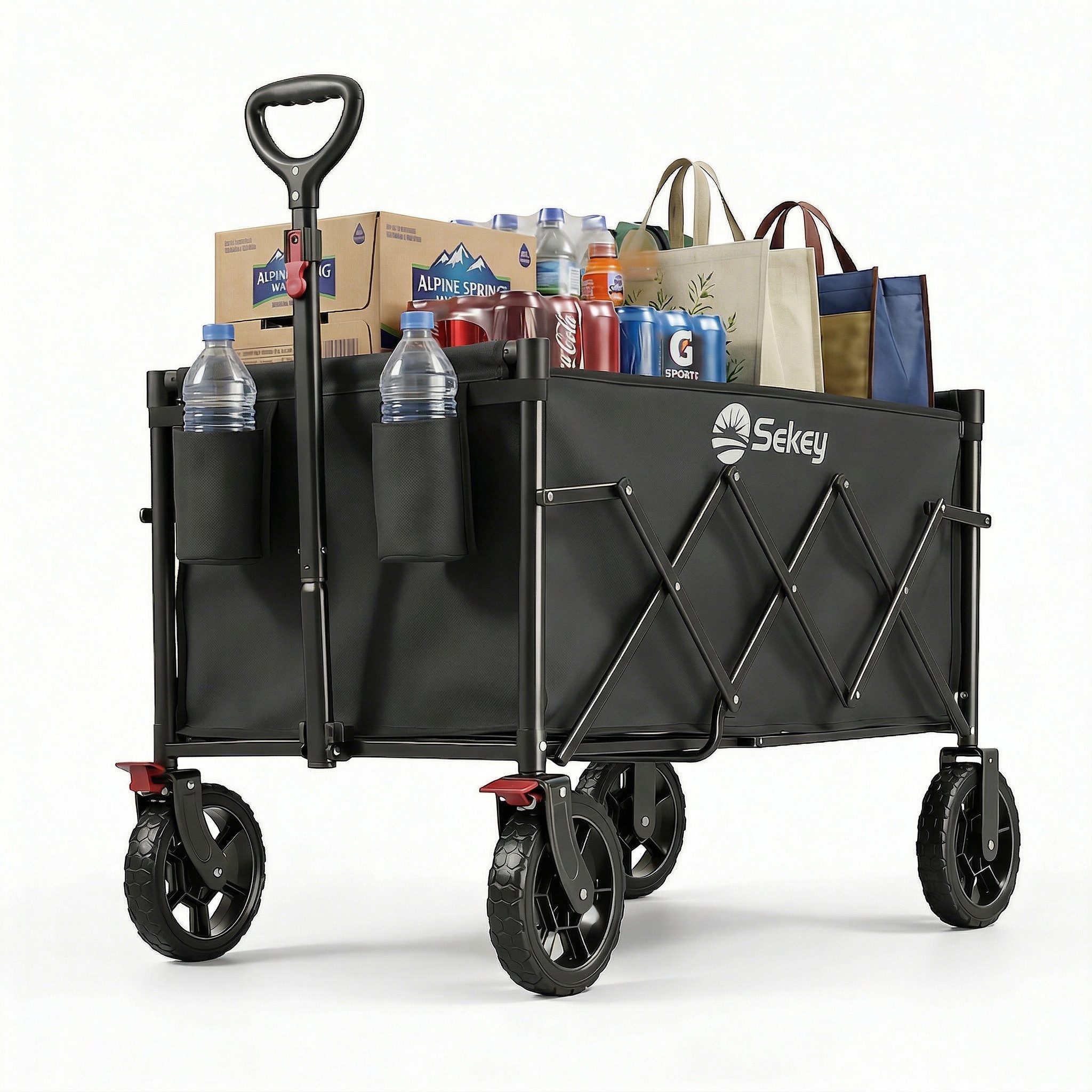 Sekey Bollerwagen Ultraleicht Faltbarer Handwagen Transportkarre bis zu 80kg / 100kg, 100 KG / 120 L Einkaufswagen Campingwagen mit Höhenverstellbarem Griff