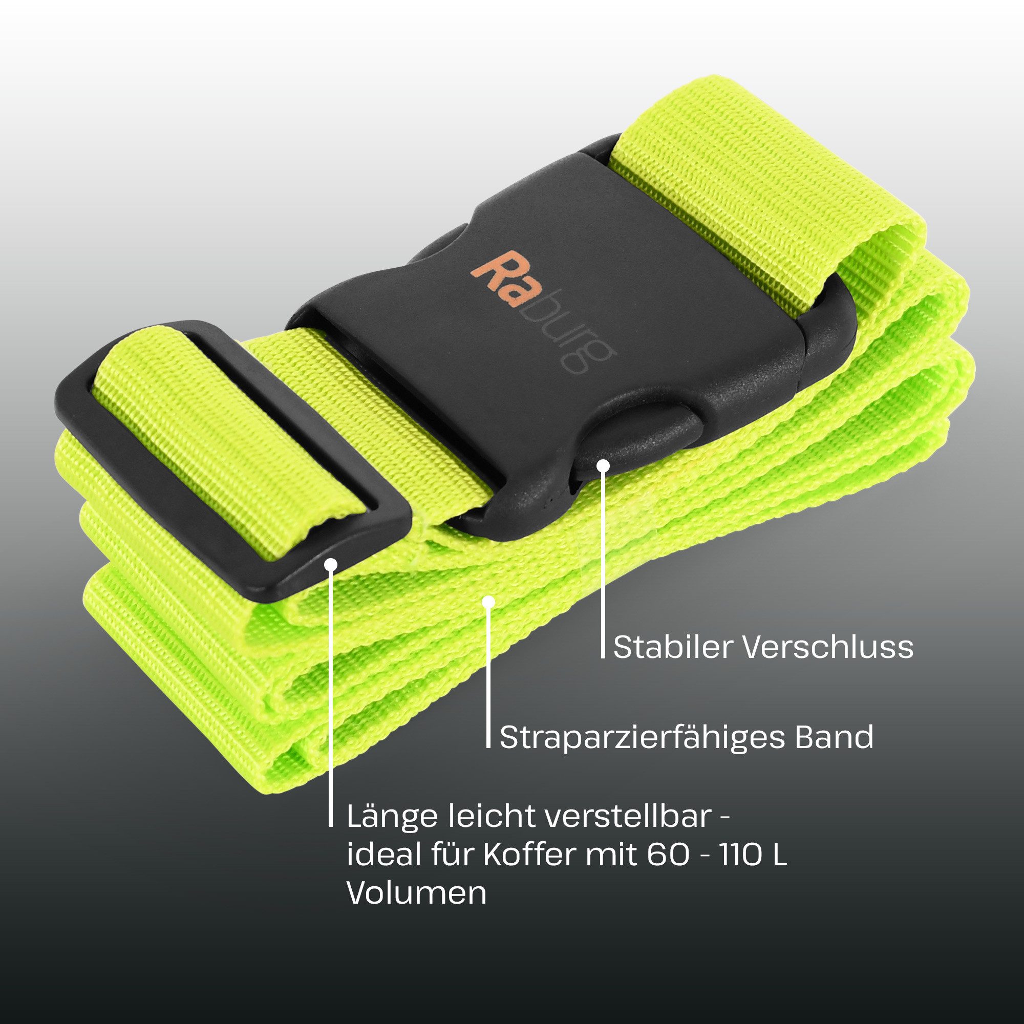 Raburg Koffergurt Gepäckgurt mit TSA-Zahlenschloss oder ohne Schloss, (1er, 2er, 4er-Set, 1-tlg., Schwarz, Grün, Blau), verstellbares Kofferband mit/ohne Zahlencode, ideal für Reisen, Koffer