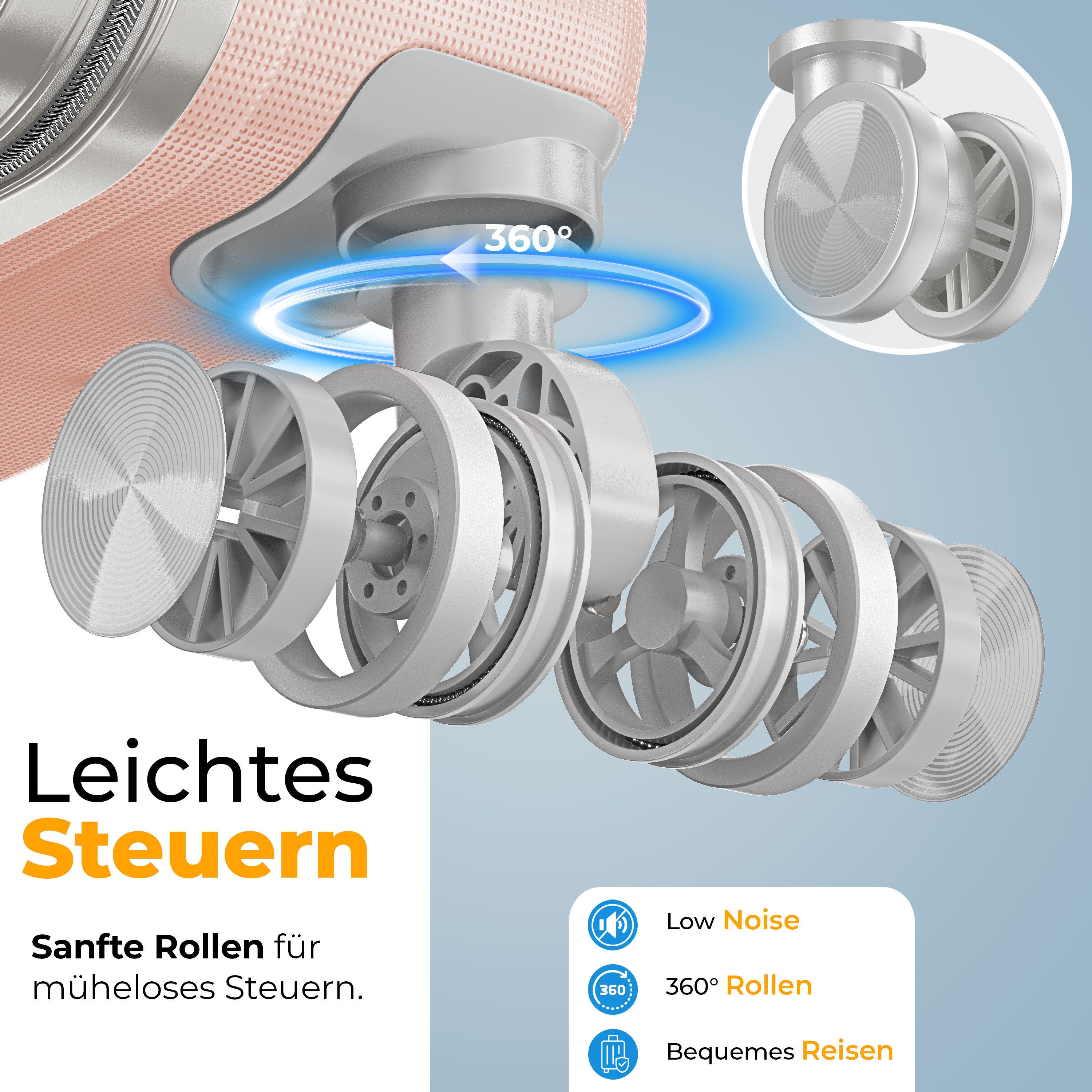 KESSER Hartschalen-Trolley Reisekoffer, 4 Rollen, ABS Hartschalenkoffer mit Zahlenschloss Kofferwaage & Reisebrieftasche