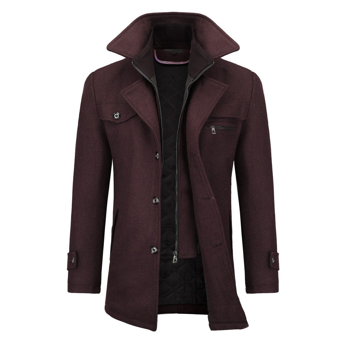 Allthemen Kurzmantel mit abnehmbarem Doppelkragen Wintermantel Herren vintage Wollmantel
