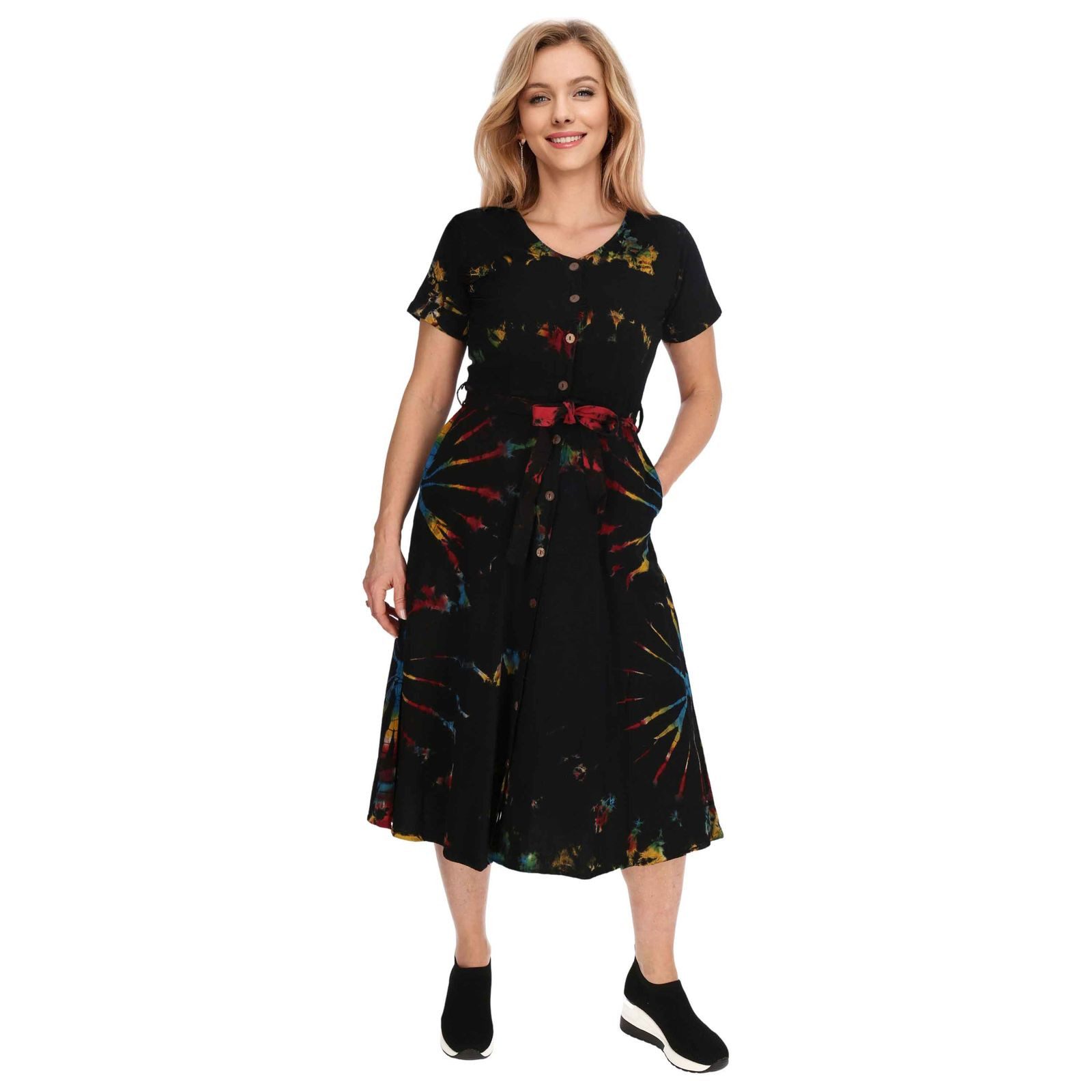 KUNST UND MAGIE Sommerkleid Kleid Batik Sommerkleid Baumwoll Kleid Boho Ibiza Hippie Tie Dye