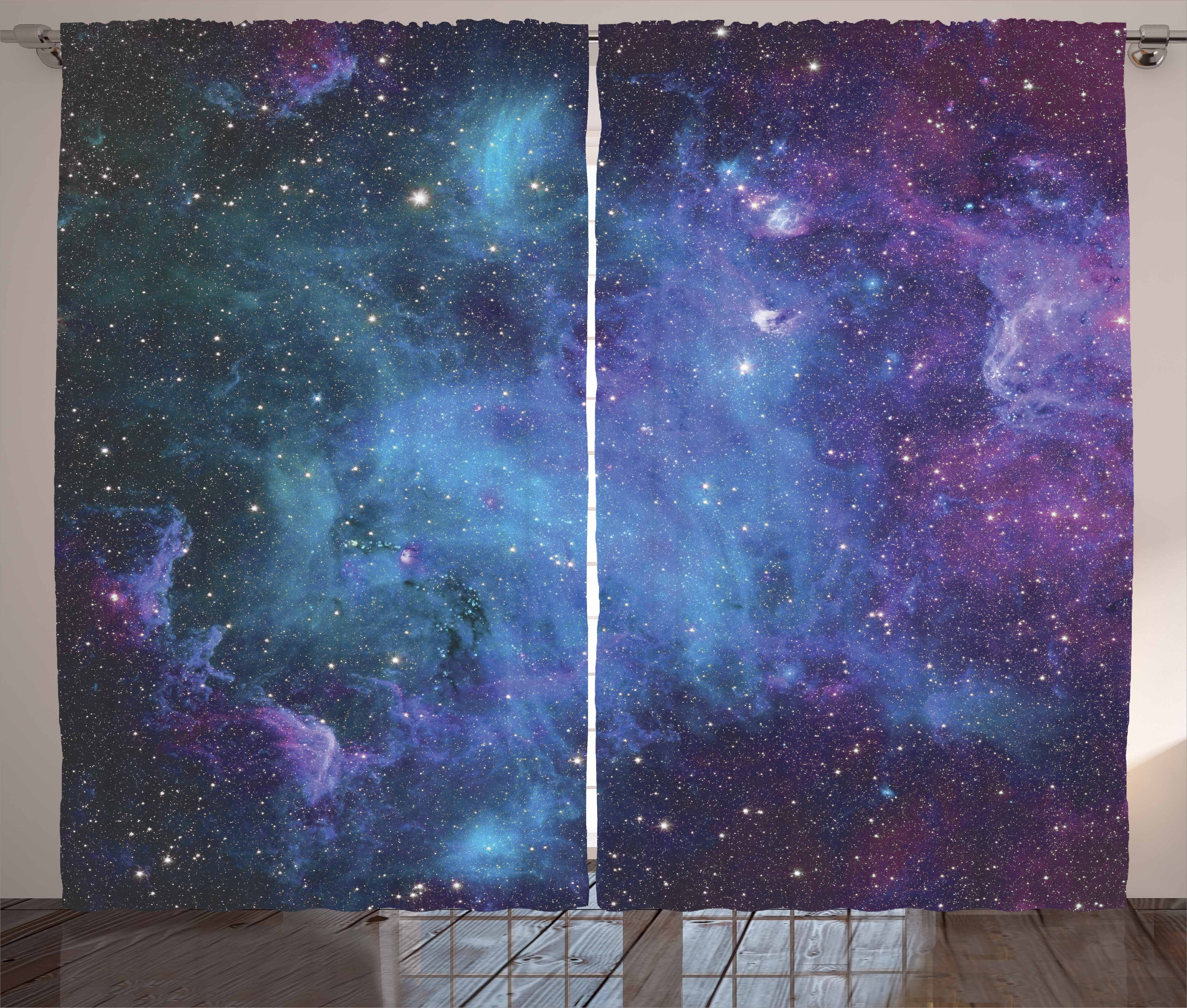 Gardine Schlafzimmer Kräuselband Vorhang mit Schlaufen und Haken, Abakuhaus, Nebel Galaxy Sterne im Weltraum