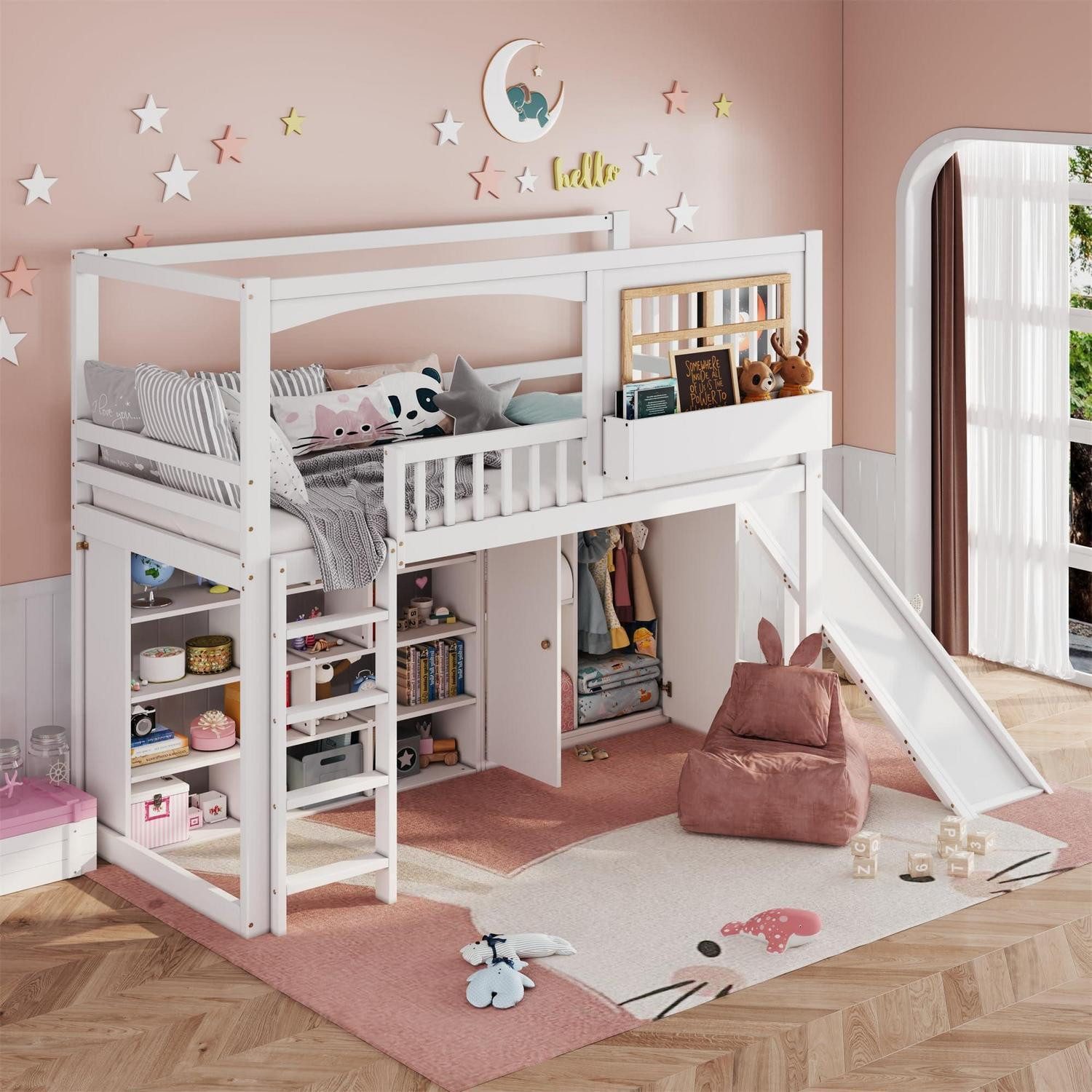 LuxusKollektion Hochbett Kinder Etagenbett Rutsche Kleiderschrank (1-St)