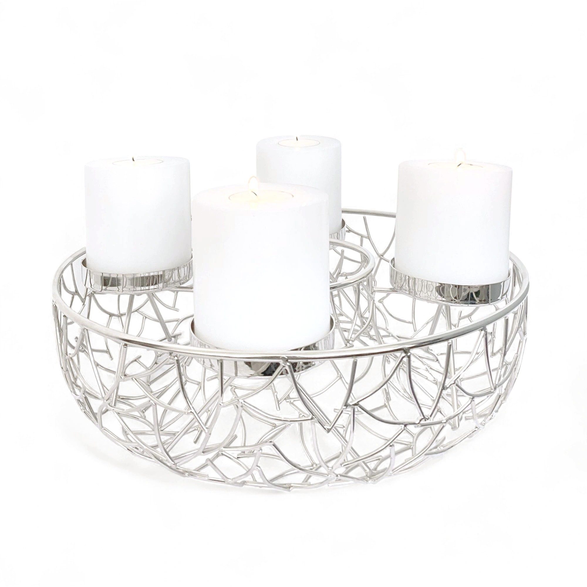 EDZARD Adventskranz Milano Ø 34 cm, Edelstahl vernickelt, für Kerzen Ø 8 cm