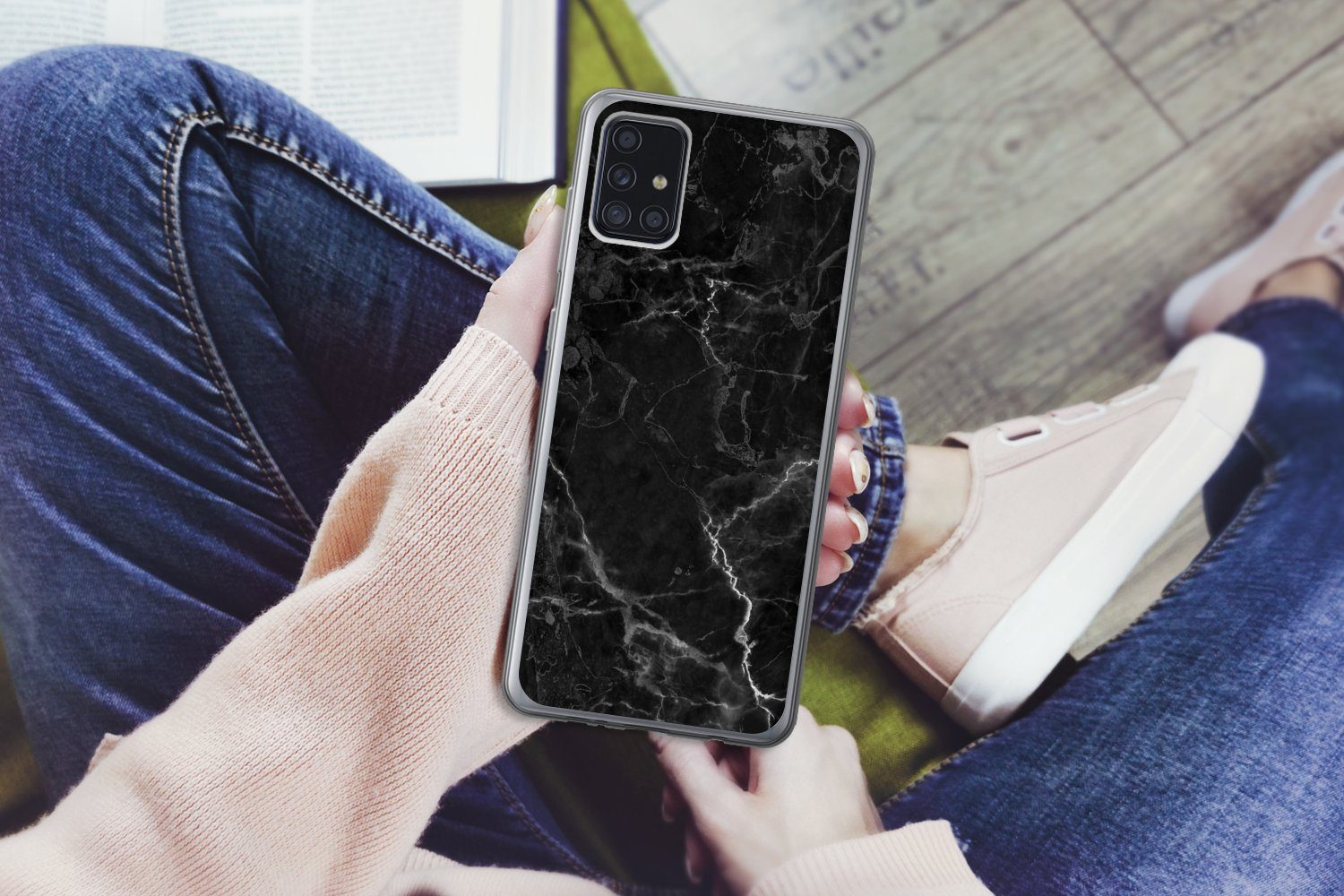 MuchoWow Handyhülle für Samsung Galaxy A52 5G Marmor - Schwarz - Weiß - Textur - Marmoropt, Smartphone-Bumper, Print, Handy Schutzhülle Dünn
