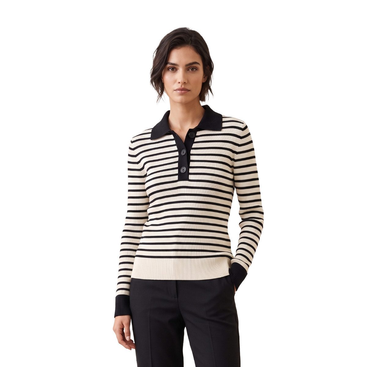 Saint James Strickpullover 4909 Damen Strickpolo mit klassischem Streifenmuster Fiquefleur