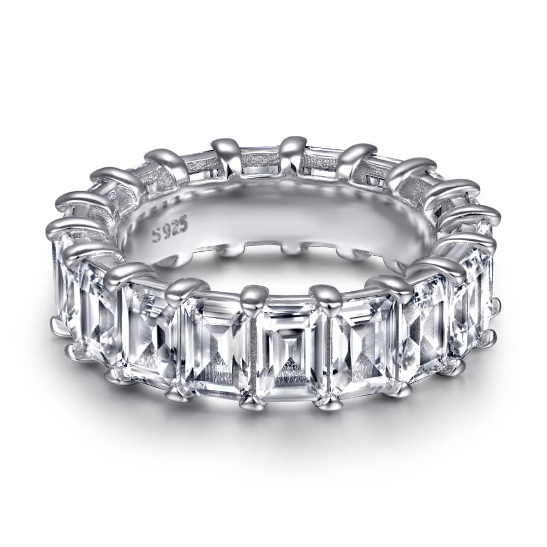 Lisandra Scott Silberring 18K Funkelnder Baguette Eternity Ring 925 Sterling Silber mit Steinen