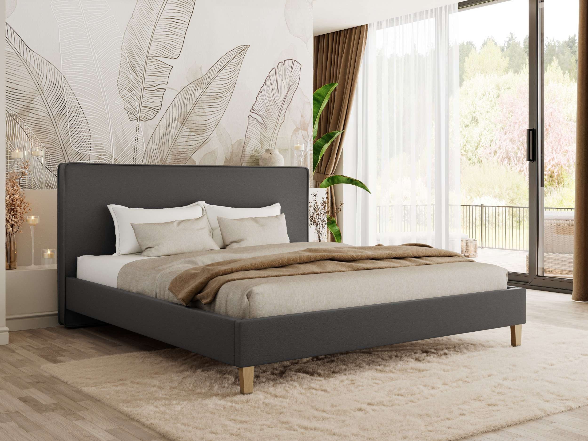 MKS MÖBEL Polsterbett LUMARO Classic (Sett, Bett, Doppelbett mit gepolstertes Kopfteil & Lattenrost), Gasdruck-Mechanismus, mit Holzbeine, ohne/mit Matratze