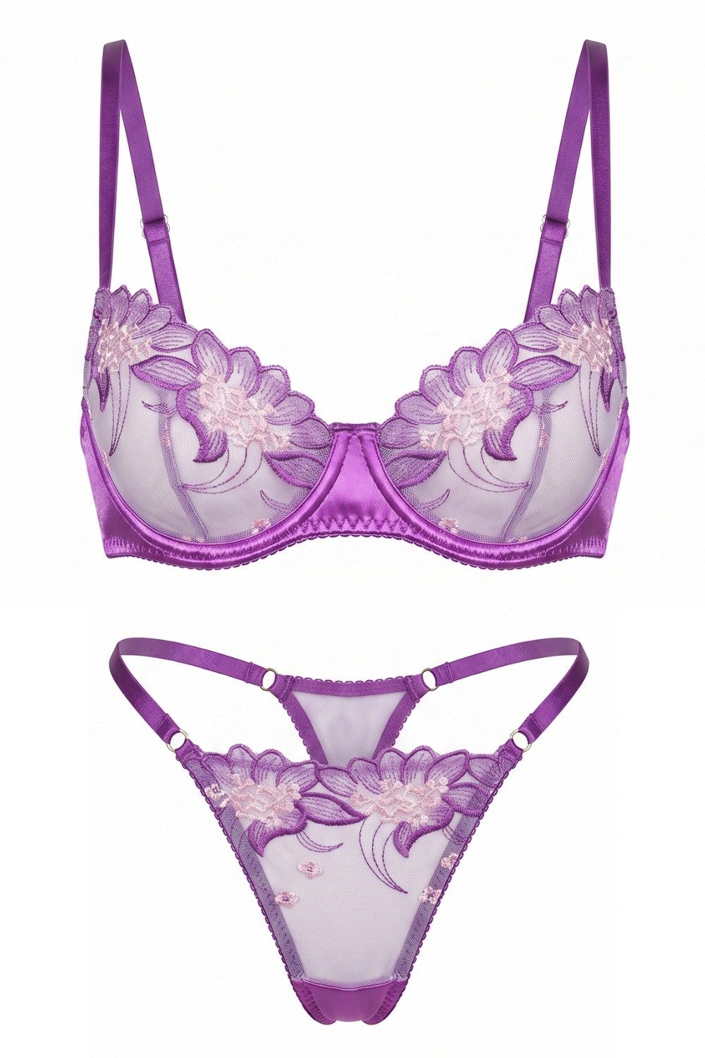 Elegant Love Set: Bügel-BH Sexy Dessous Set für Damen: Bestickter BH & Tanga (Set, 2-tlg., mit Tanga) elegantes Lingerie mit String, Unterwäsche für Frauen