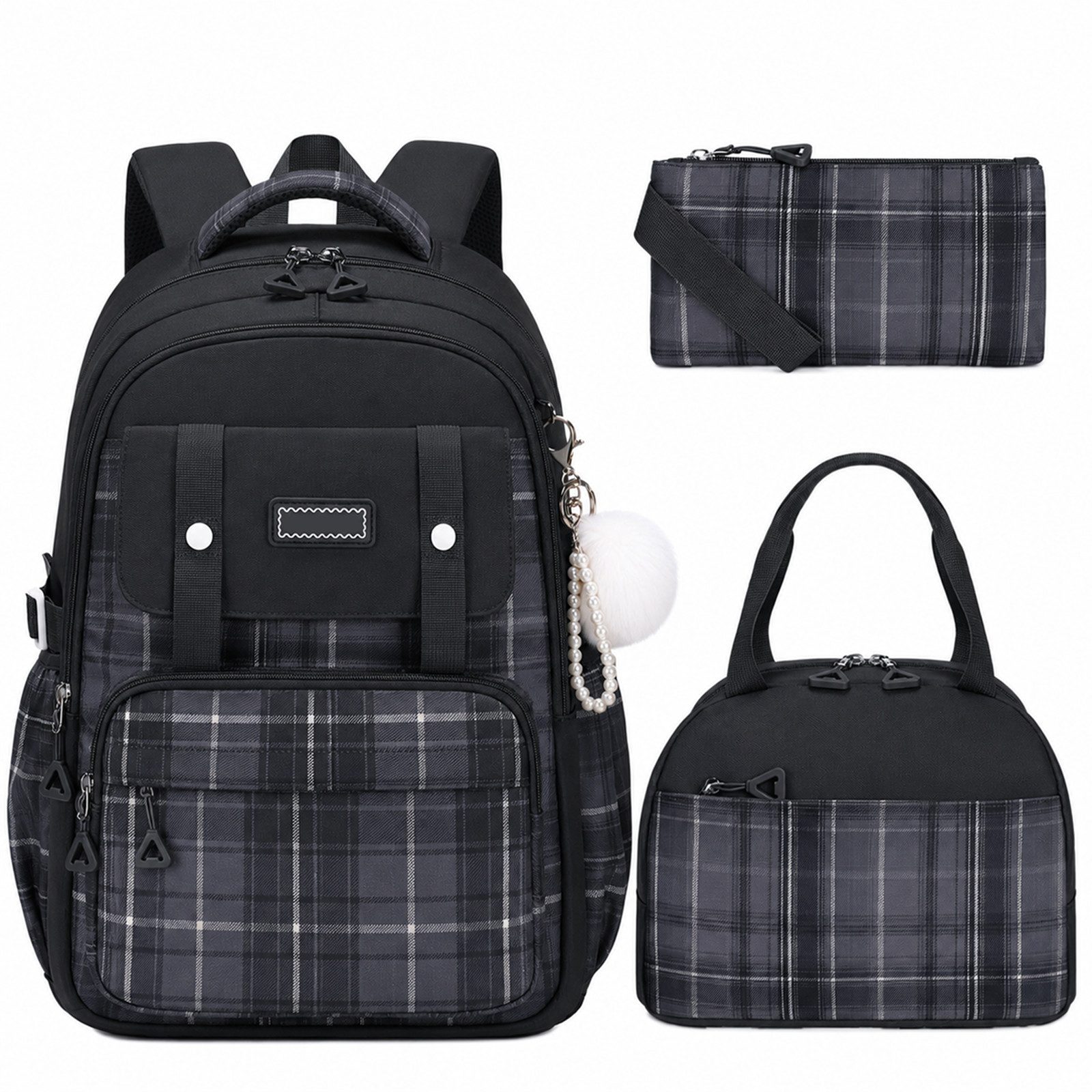 MOPUEA Schulrucksack Schultasche 3-teilig mit Lunchtasche Federmappe, Leichter Schulranzen (Set, 3-tlg., 1 × Schulrucksack 1 × Lunchtasche 1 × Federmäppchen), Wasserdichter Rucksack Tagesrucksäcke