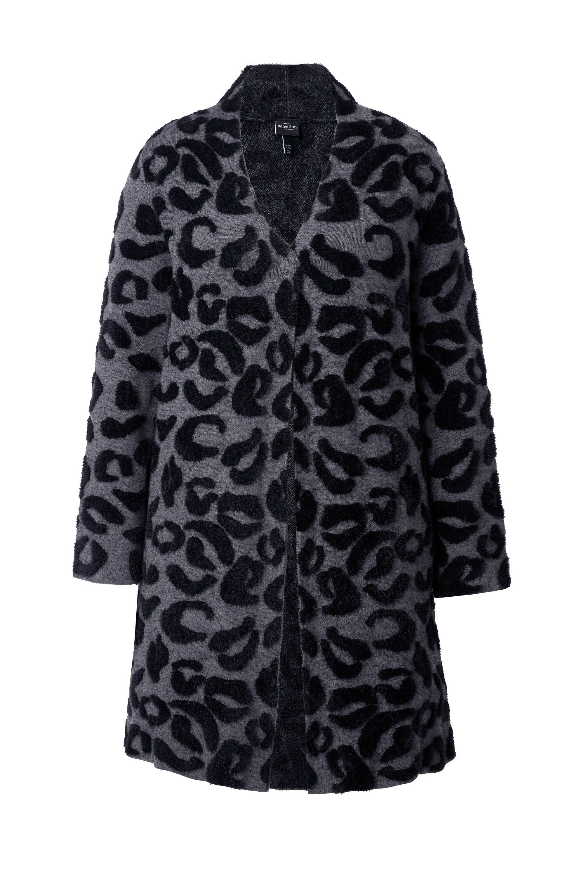 Ulla Popken Strickjacke Long-Strickjacke Leomuster Stehkragen Langarm günstig online kaufen