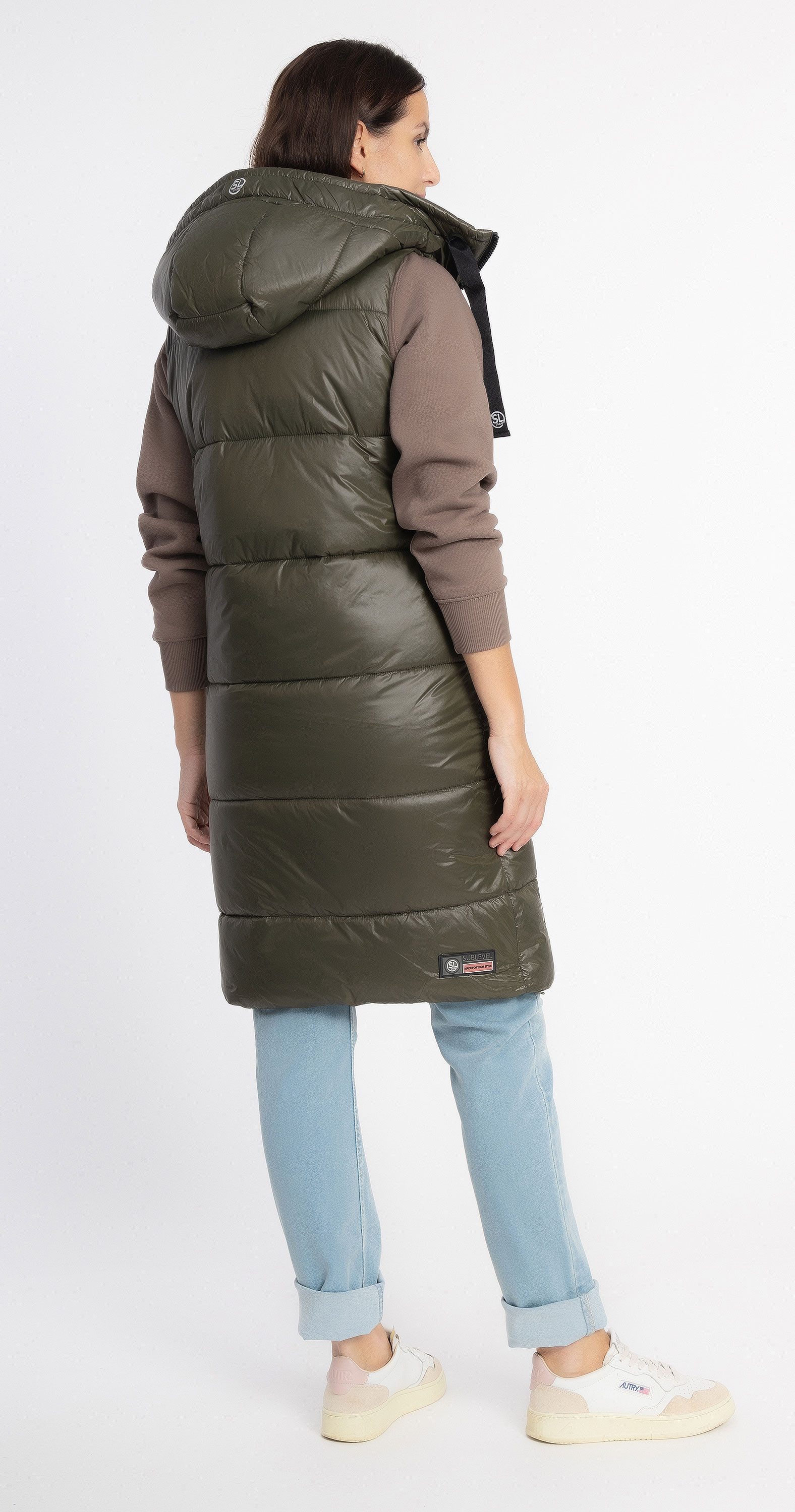 SUBLEVEL Steppweste Damen mit Kapuze Waistcoat lange Winter Weste Bodywarmer Waistcoat