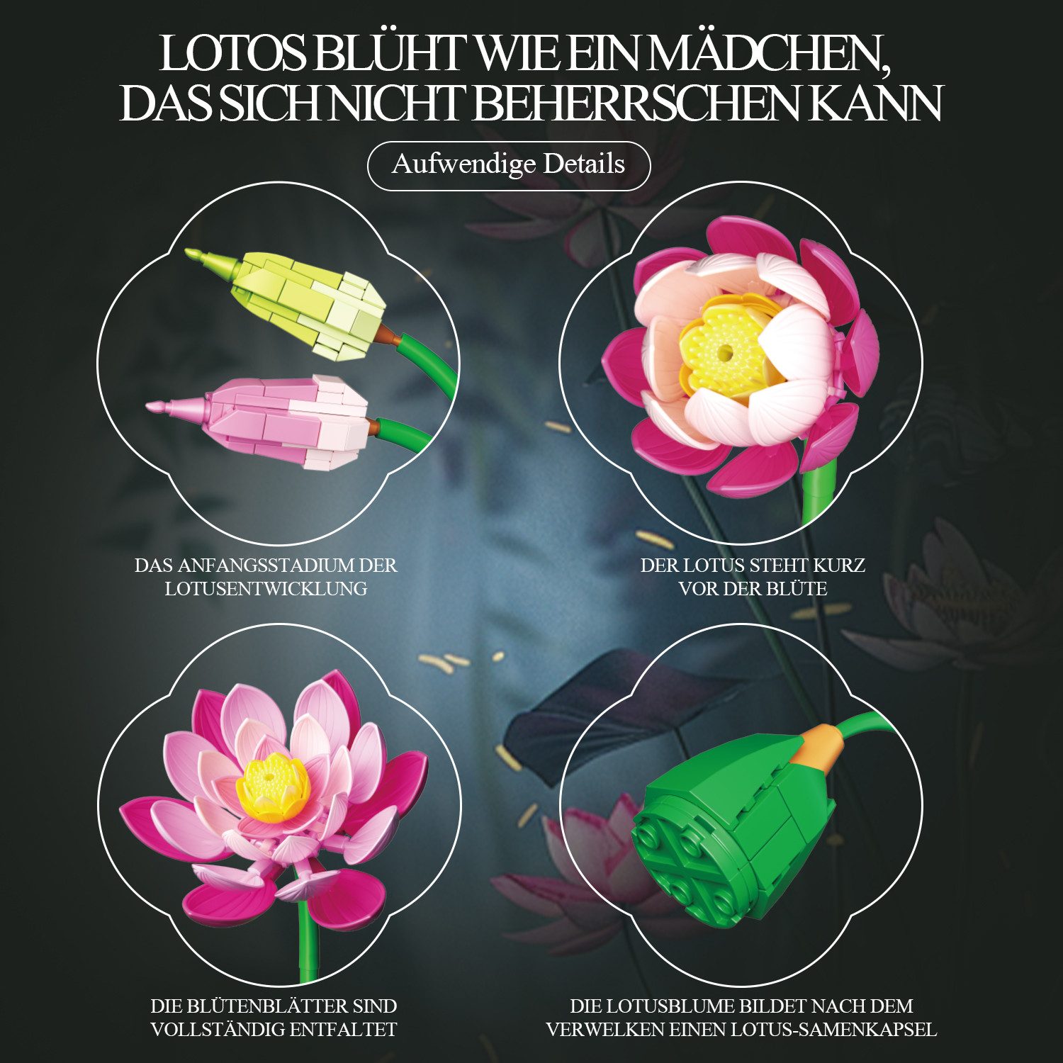 Esun Lotusblumen Botanisches Bauset mit Vase Rosa Künstlicher Lotus Spielbausteine, (SET, 710 St., Komplettset), FlowersMuttertag Geburtstag Valentinstag, Lotus – Bild 5 von 5