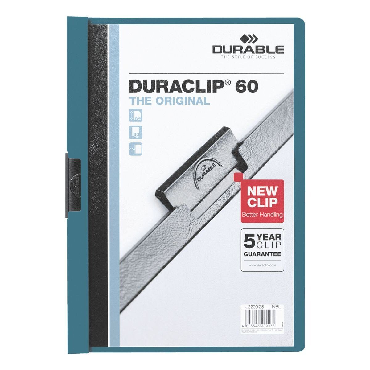 DURABLE Hefter Duraclip 60, mit Klemmfunktion, Format DIN A4, bis 60 Blatt dunkelblau