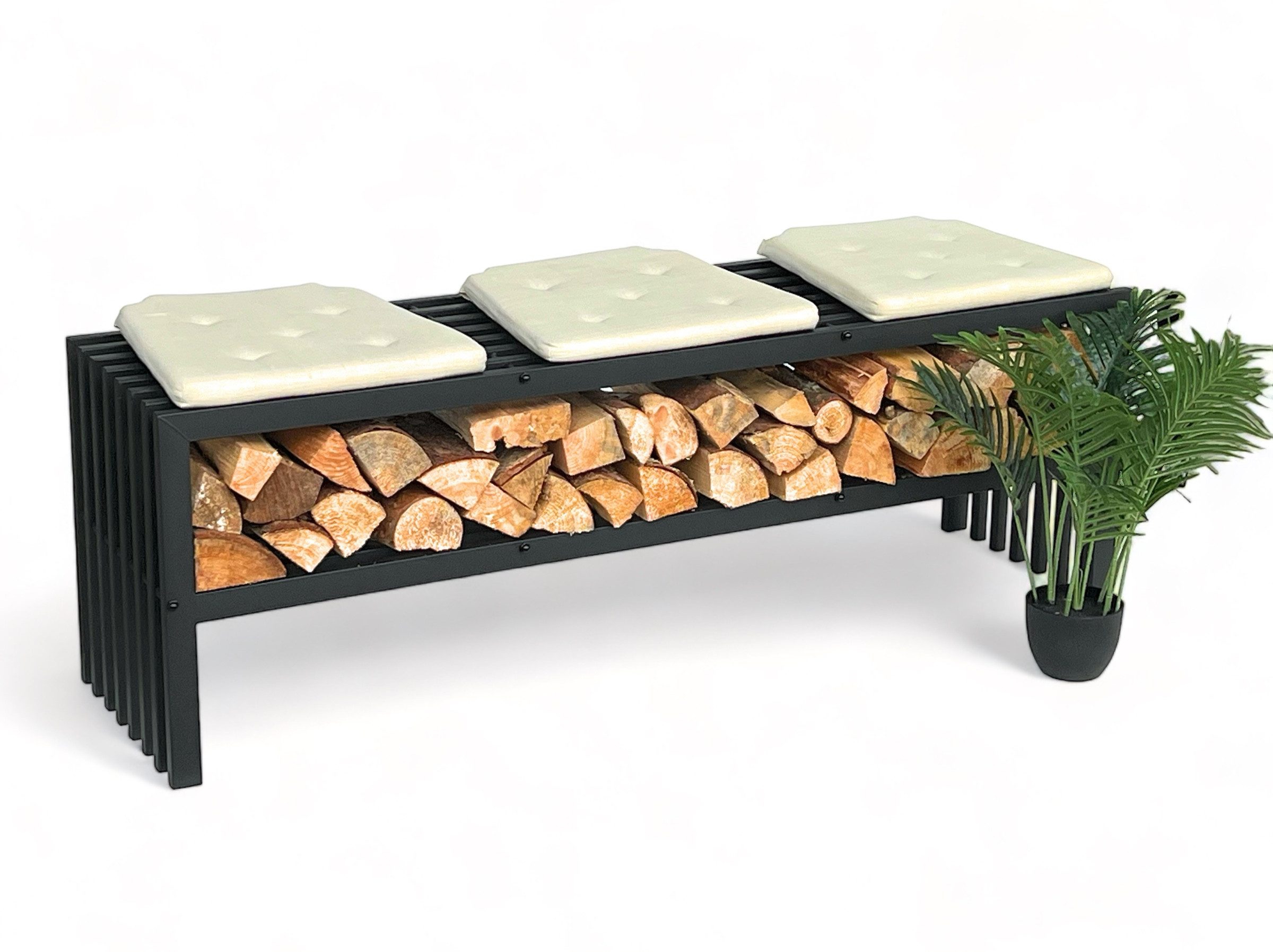 DanDiBo Kaminholzregal mit Sitzbank Metall Schwarz Kaminholzständer mit Ban günstig online kaufen