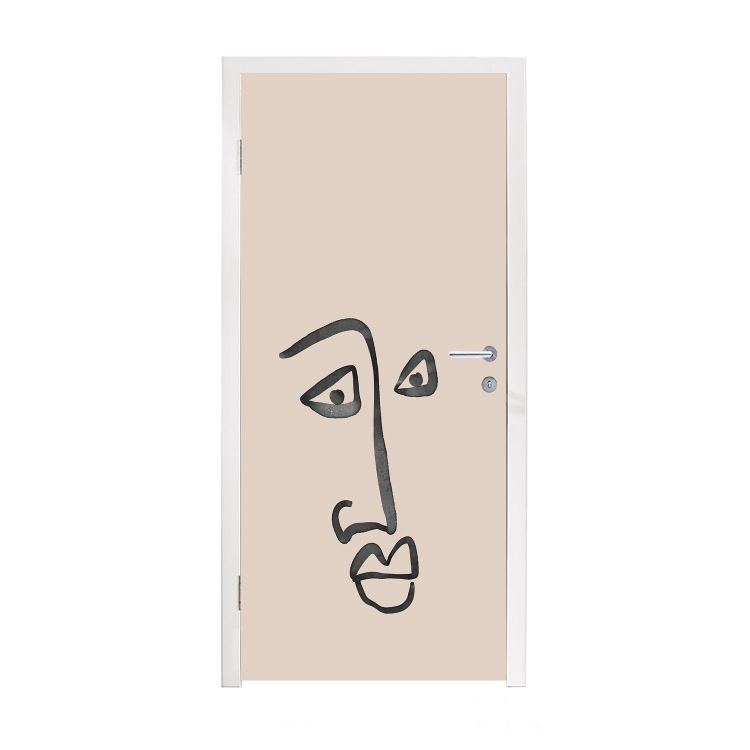MuchoWow Türtapete Gesicht - Rosa - Strichzeichnung, Matt, bedruckt, (1 St), Fototapete für Tür, Türaufkleber, 75x205 cm