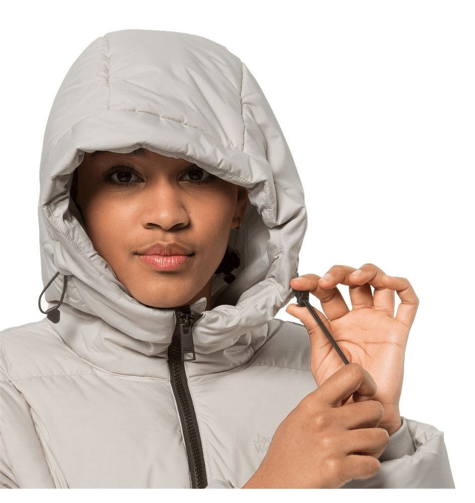 Jack Wolfskin Daunenmantel Frozen Lake Coat (winddicht, wasserabweisend) perlenweiss Damen