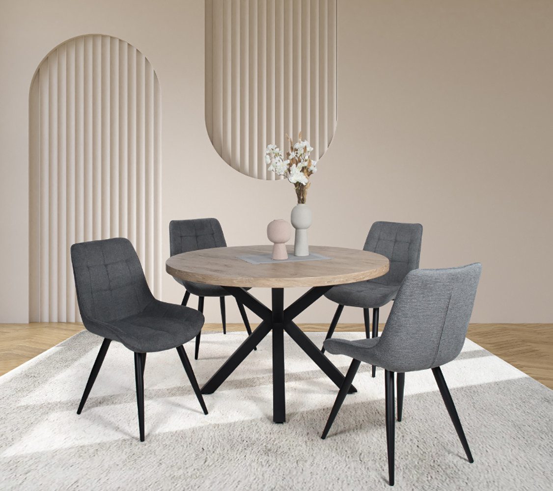 Duo Collection Essgruppe Esszimmergruppe Damira & Iris, (Set, 5-tlg., 5-tlg), Ø 120 cm, massives Metallgestell, bis 100 kg belastbar