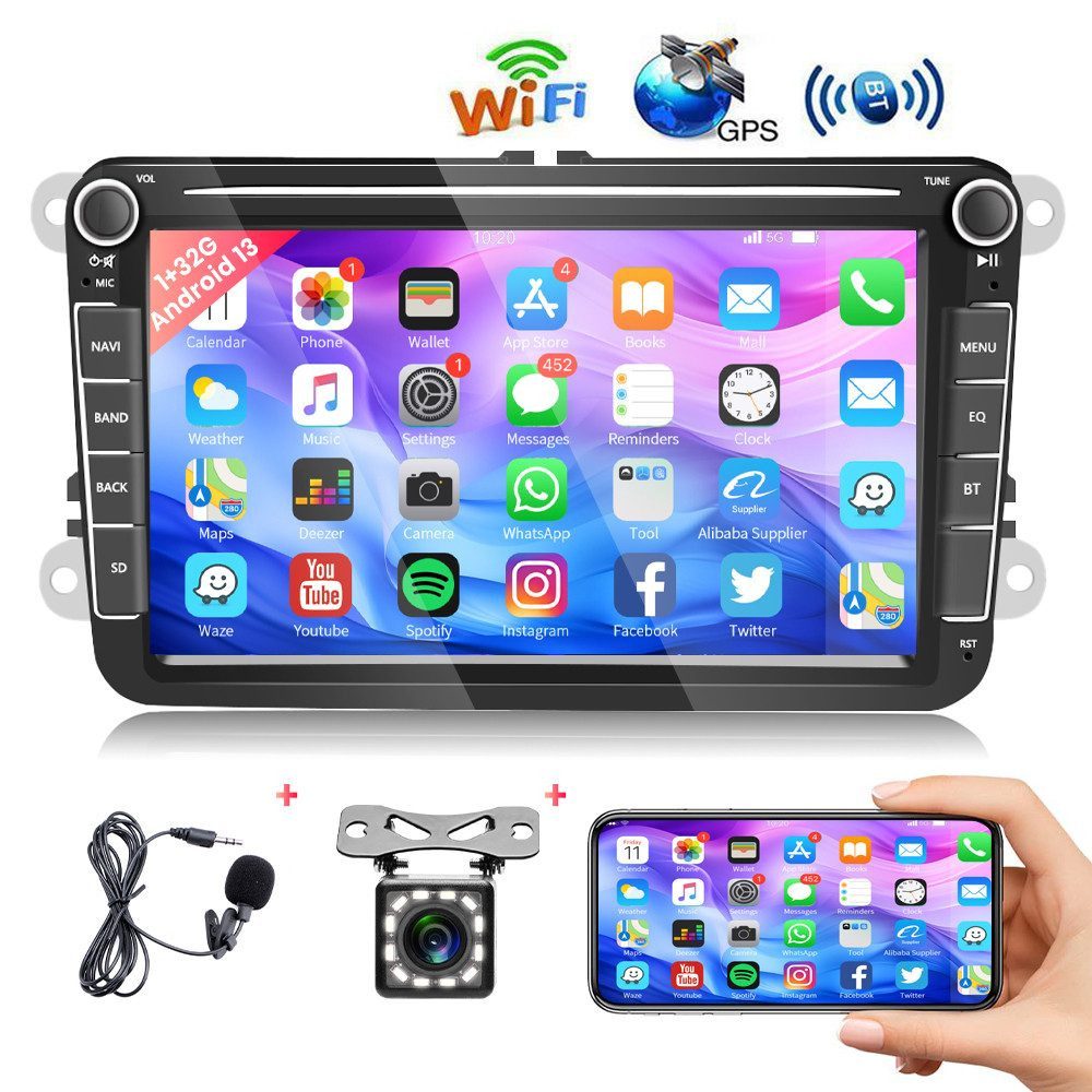 PODOFO Android 15.0 2Din 8 Zoll mit Bluetooth GPS für VW Polo Skoda Passat Autoradio (Digitalradio (DAB)