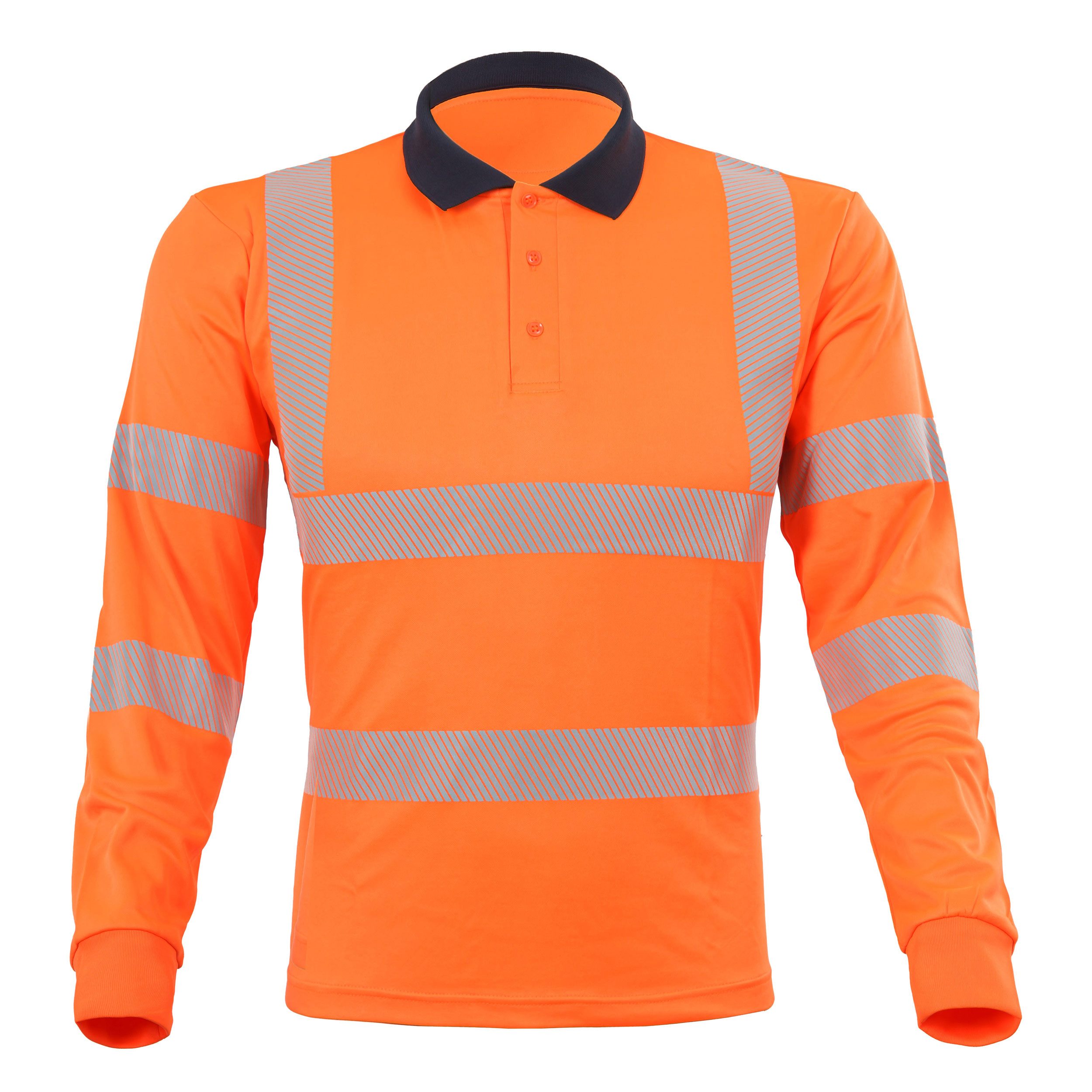 Qualitex Workwear Warnschutz-Shirt signalfarben Polo-Longsleeve aus Lyocell - UV-Schutz & Zertifizierung (1-tlg) reflektierendes Langarm-Shirt, Warnschutz-Arbeitsshirt, Atmungsaktiv